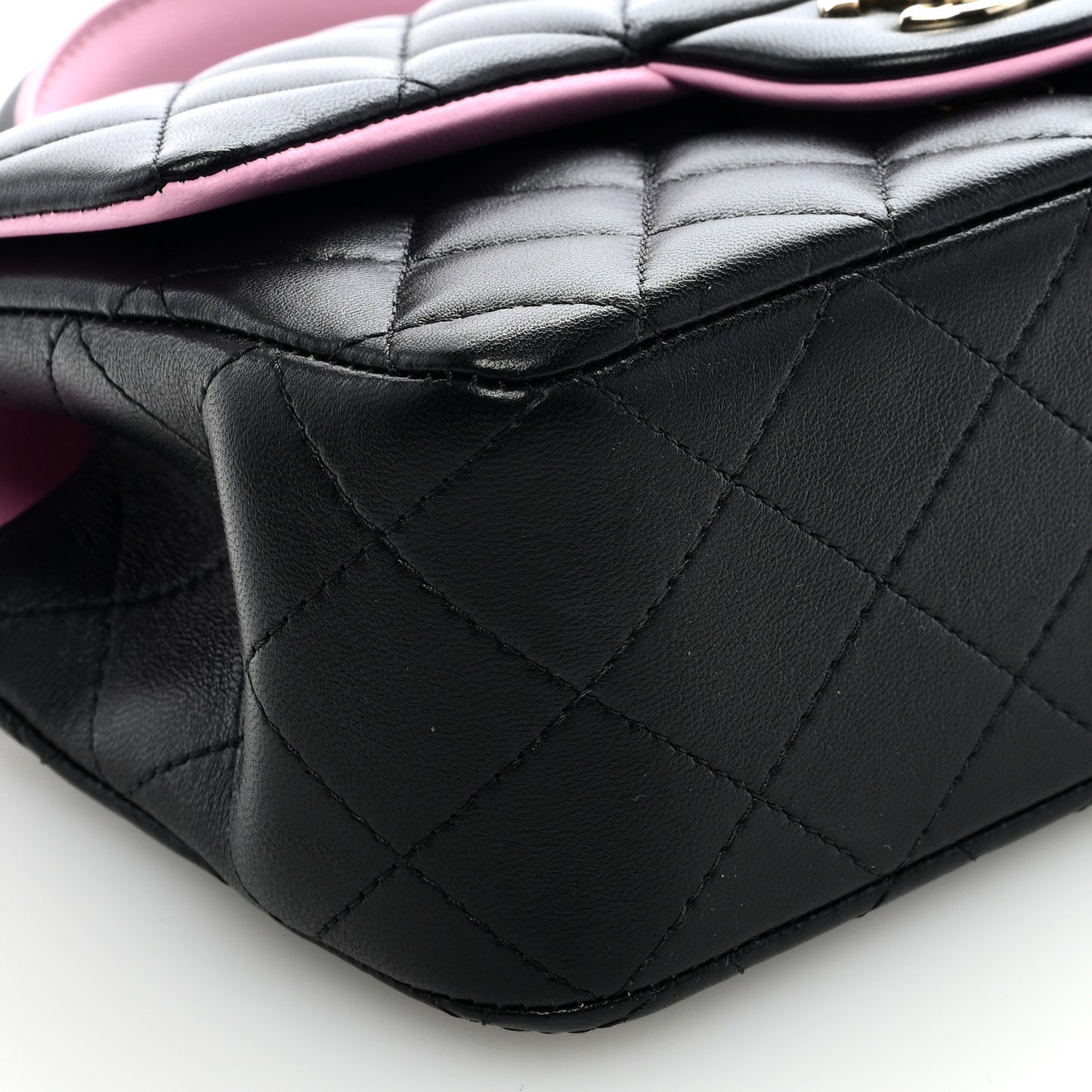 Lambskin Quilted Bi-Color Mini Top Handle Rectangular Flap Black Lilac