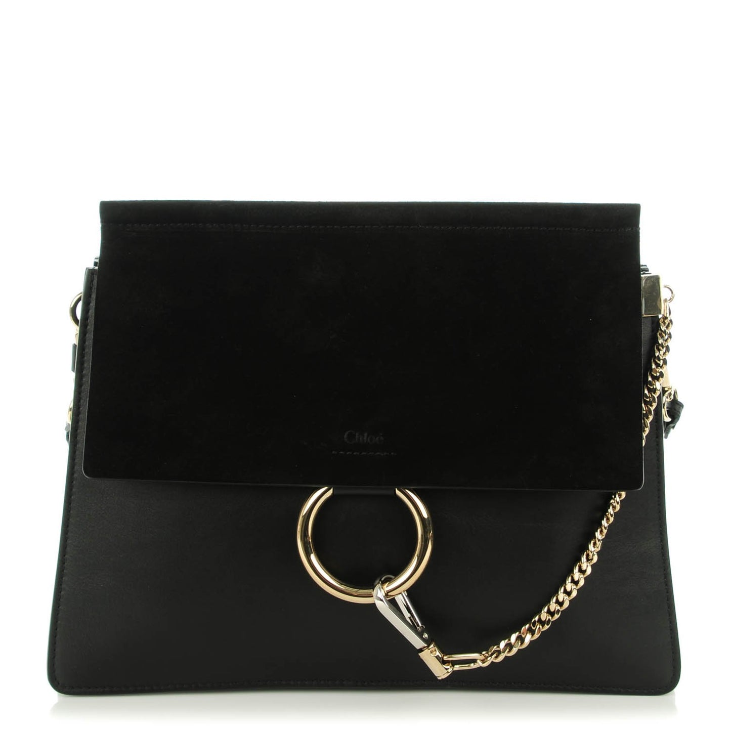 Suede Calfskin Medium Faye Shoulder Bag Black
