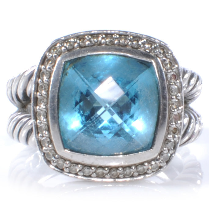 Sterling Silver Diamond Blue Topaz 14mm Albion Ring 53 6.5