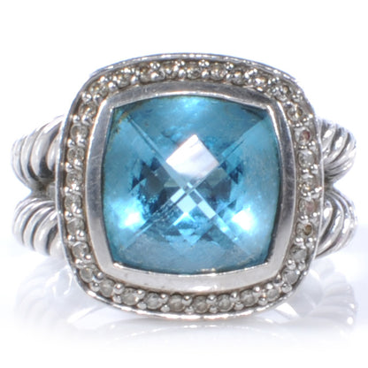 David Yurman Sterling Silver Diamond Blue Topaz 14mm Albion Ring 53 6.5 1 of 5