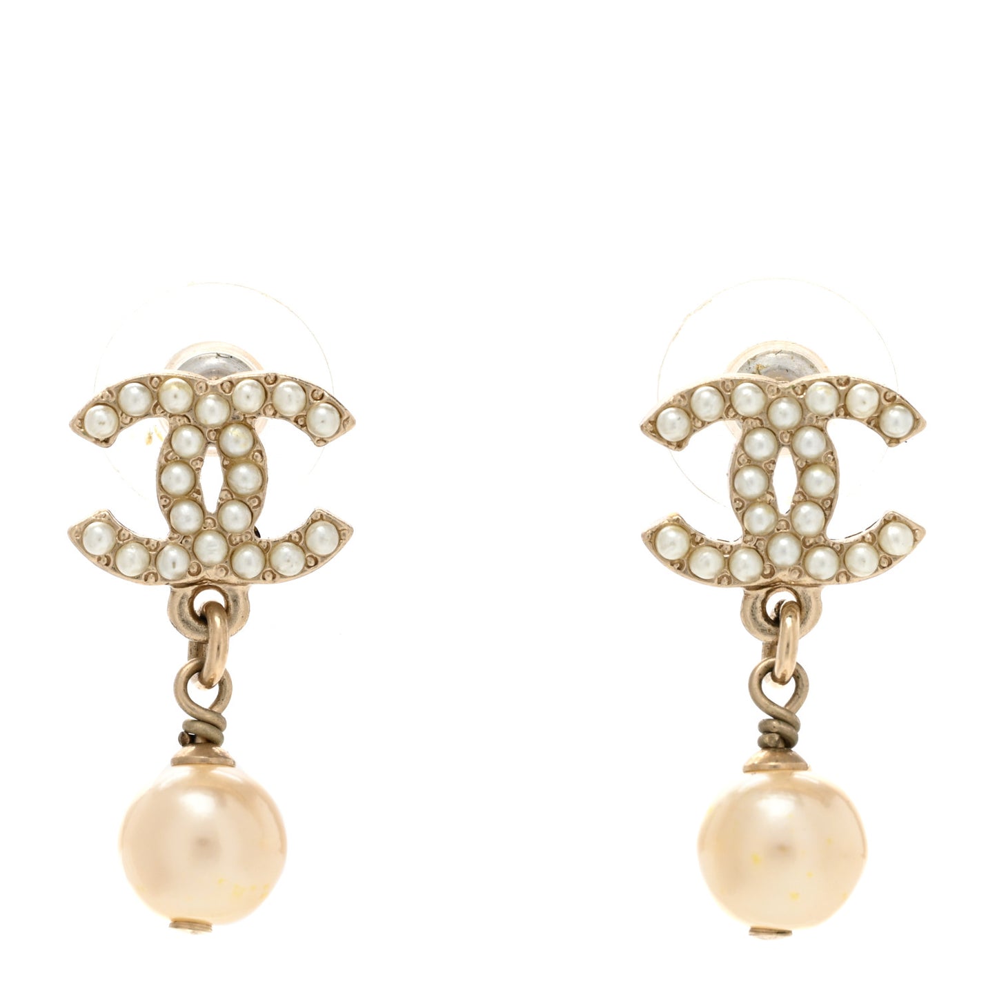 Pearl CC Drop Earrings Gold
