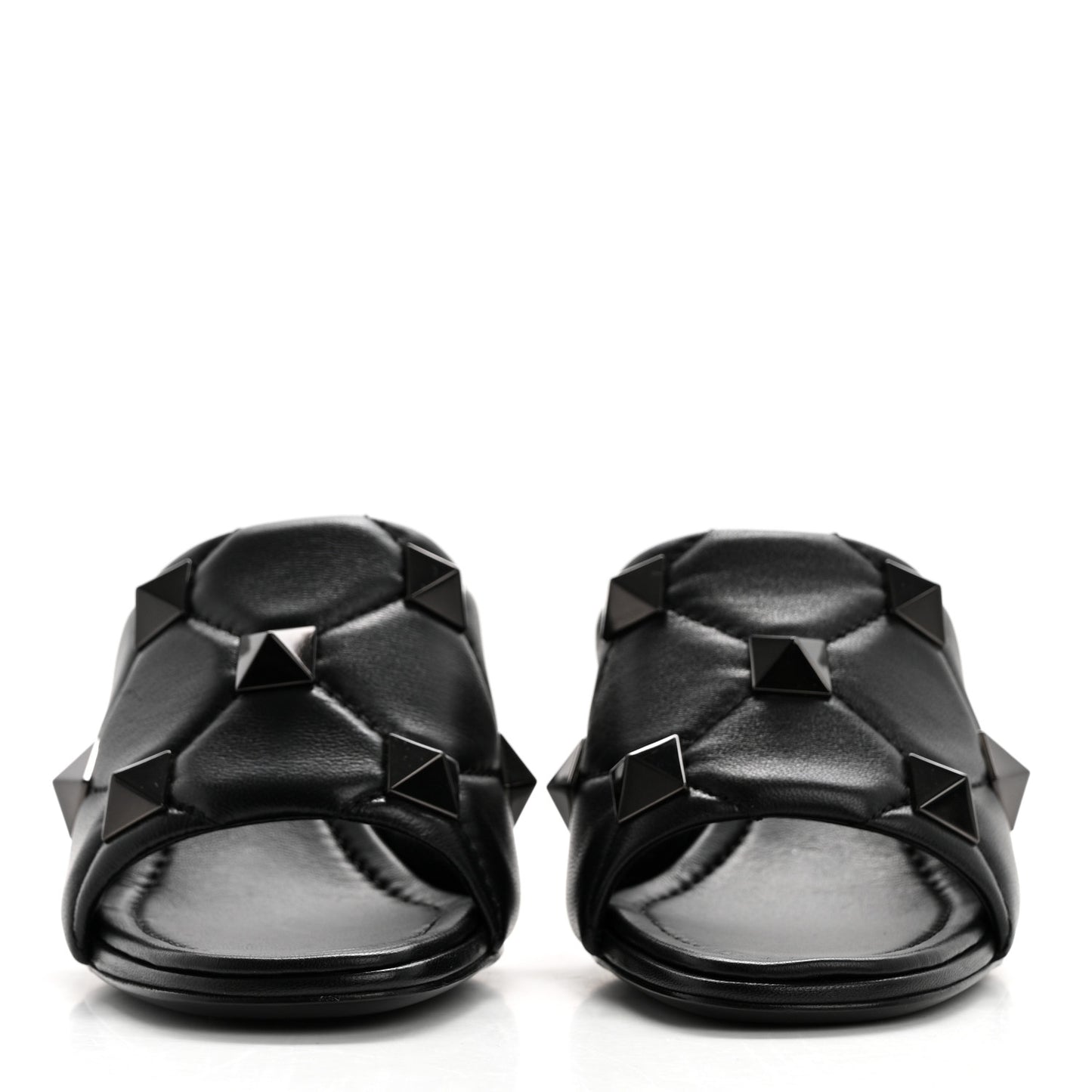 Nappa Quilted Monochrome Roman Stud 65mm Slide Sandals 36 Black