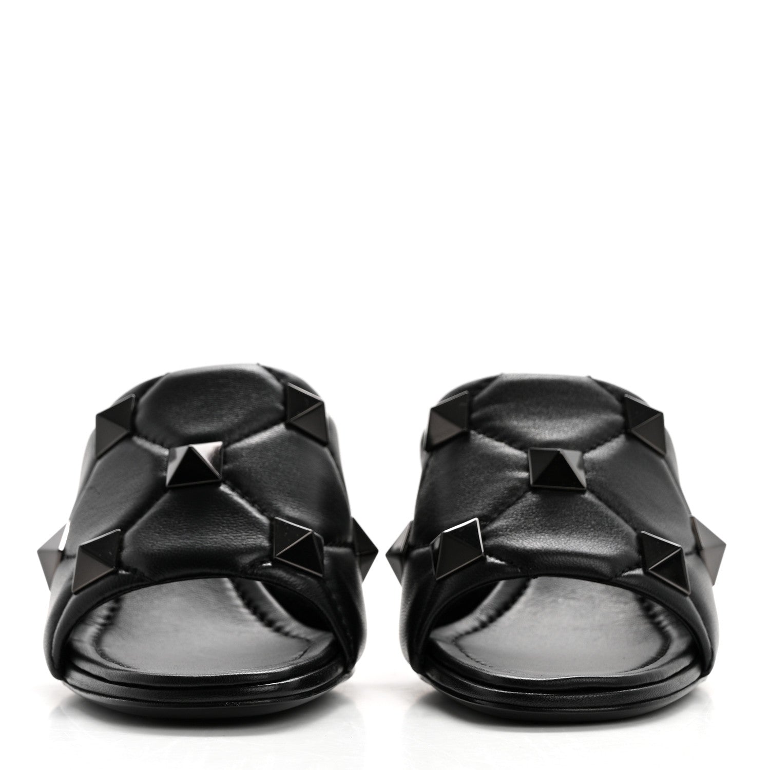 Valentino Garavani Nappa Quilted Monochrome Roman Stud 65mm Slide Sandals 36 Black 2 of 9