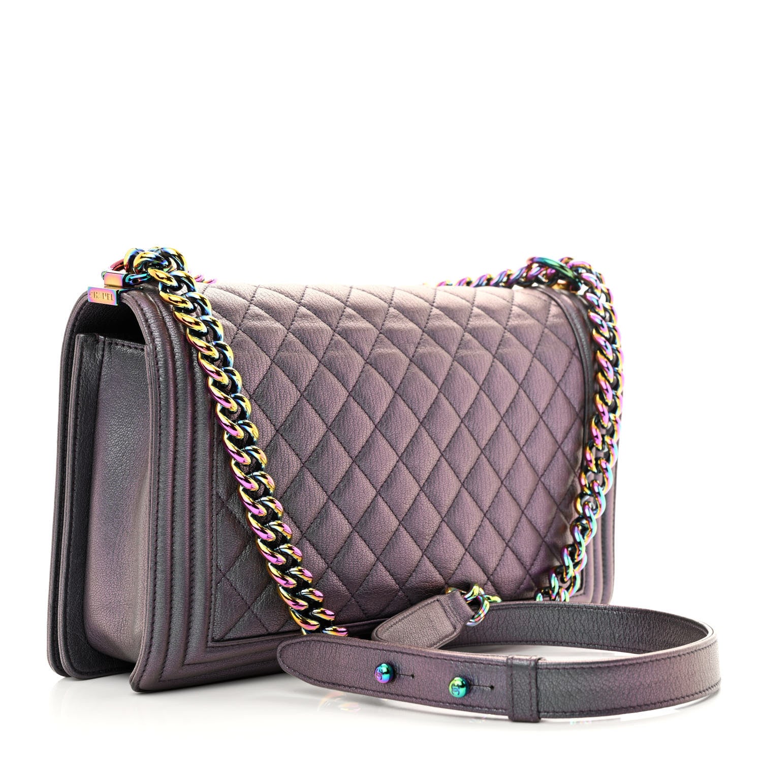 Chanel Iridescent Goatskin Quilted New Medium Boy Flap Purple 3 of 12