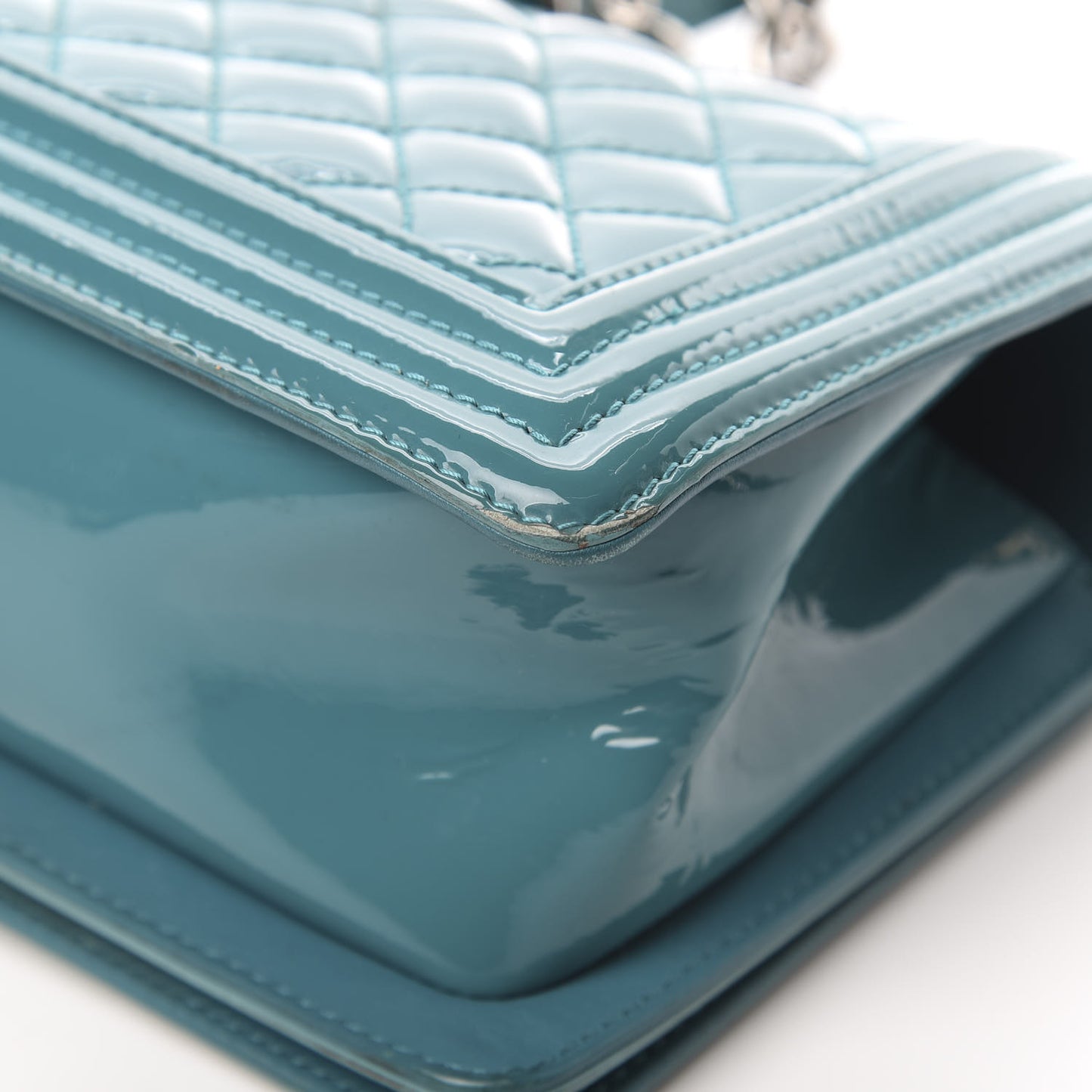 Patent Calfskin Quilted Medium Plexiglass Boy Flap Turquoise