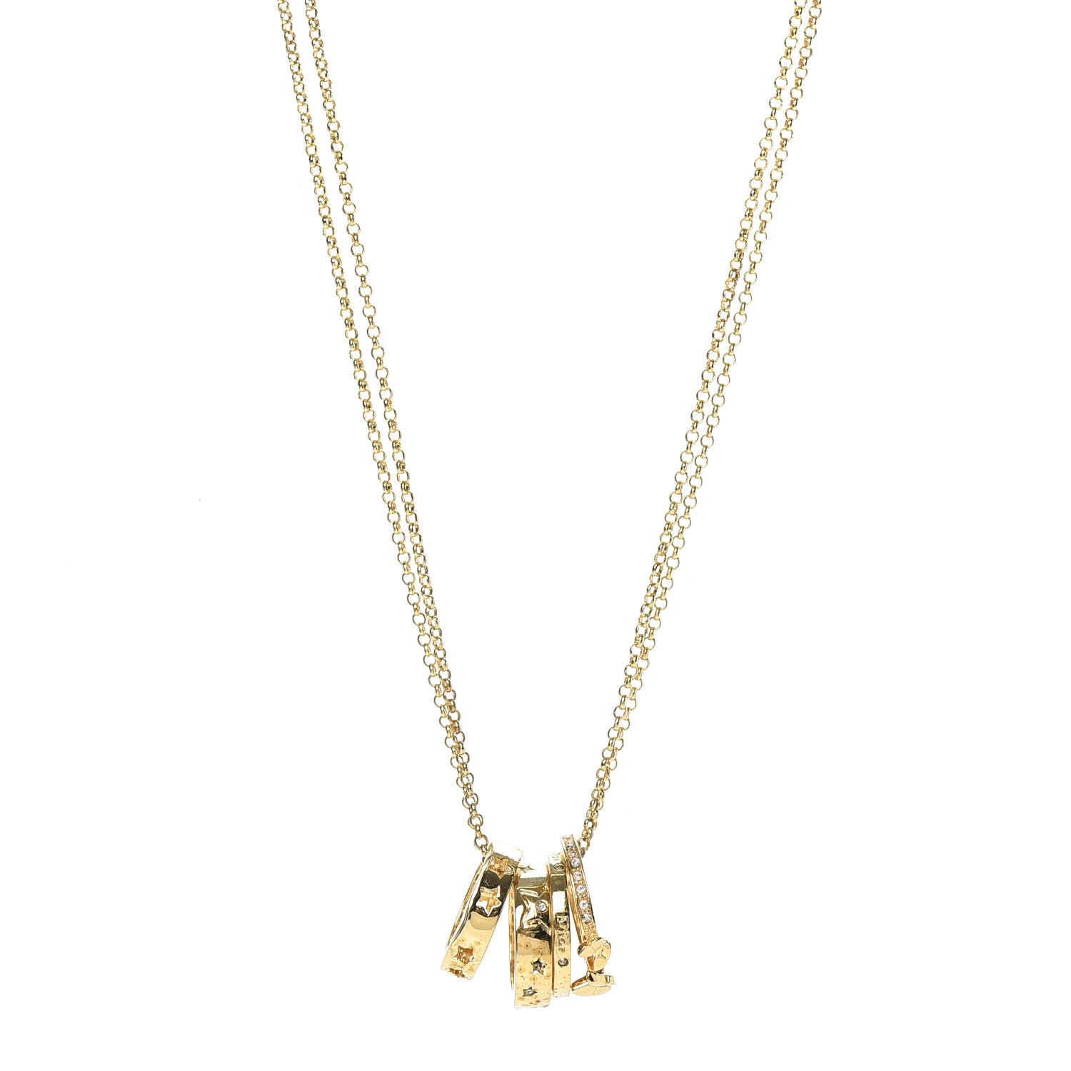 Christian Dior Crystal Rings Double Chain Necklace Gold 1 of 5