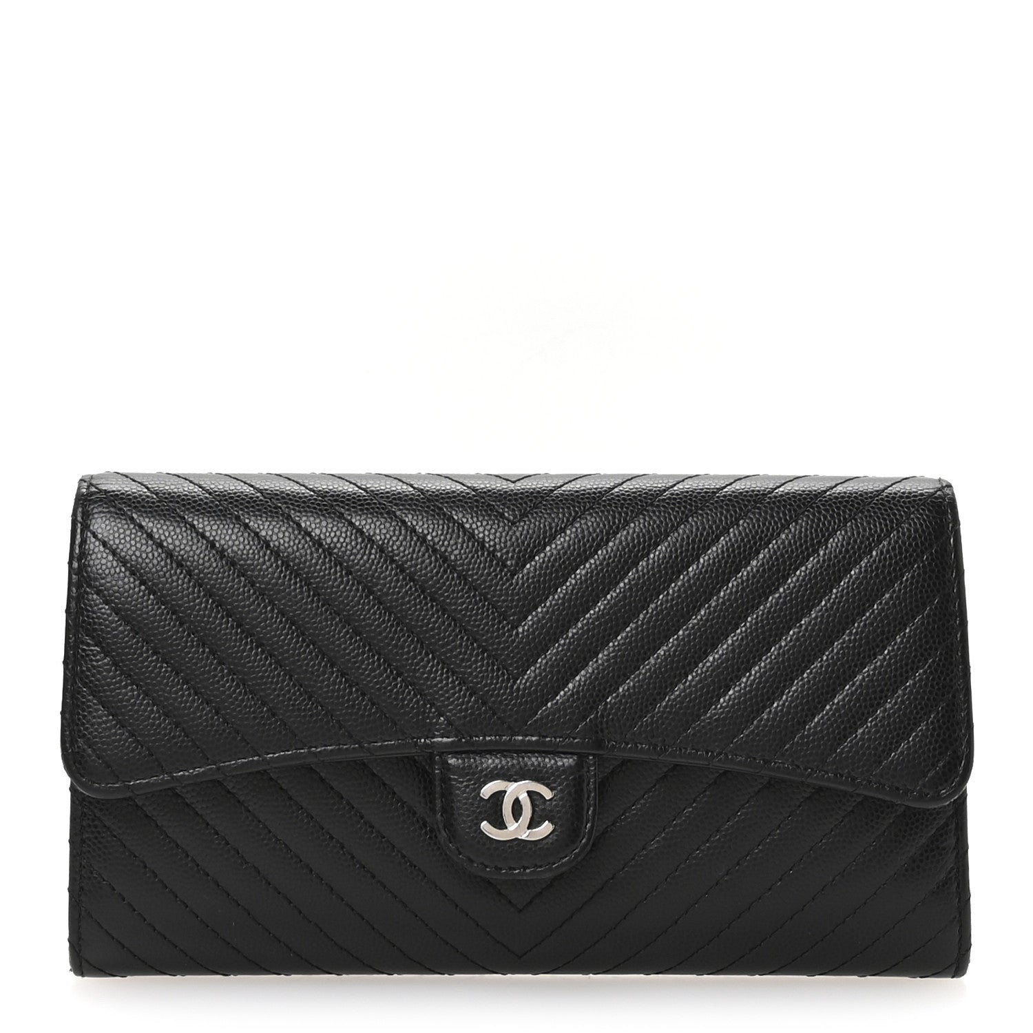 Chanel Caviar Chevron Quilted Large Flap Wallet Black 1 of 9