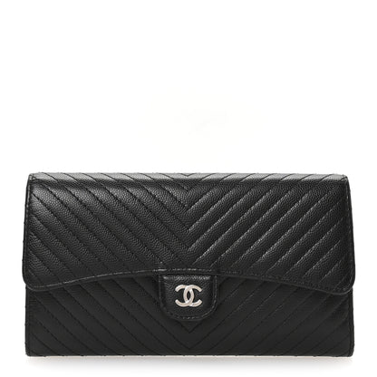 Chanel Caviar Chevron Quilted Large Flap Wallet Black 1 of 9