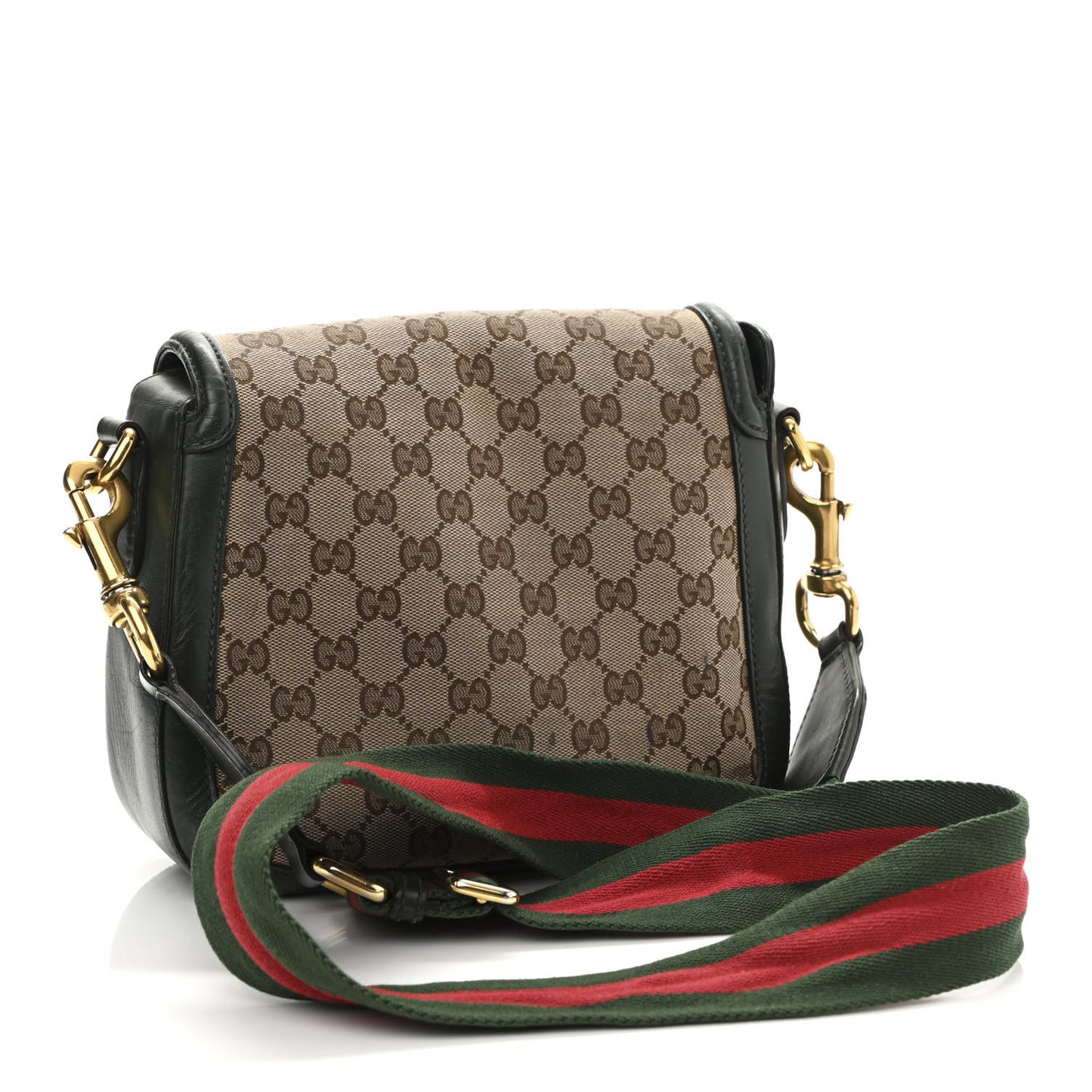 Monogram Calfskin Medium Lady Web Shoulder Bag Beige Green