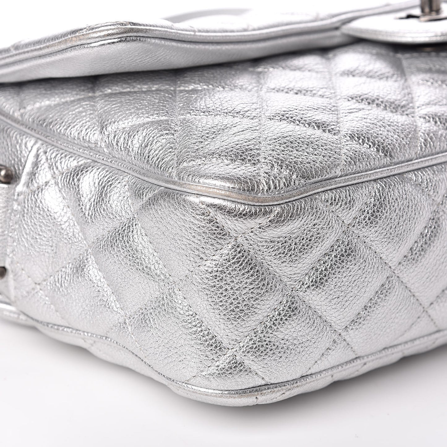 Metallic Calfskin Quilted Medium Casual Rock Flap Silver