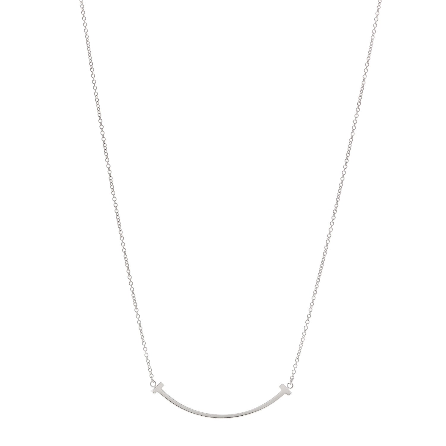 Tiffany 18K White Gold Small T Smile Pendant Necklace 1 of 5