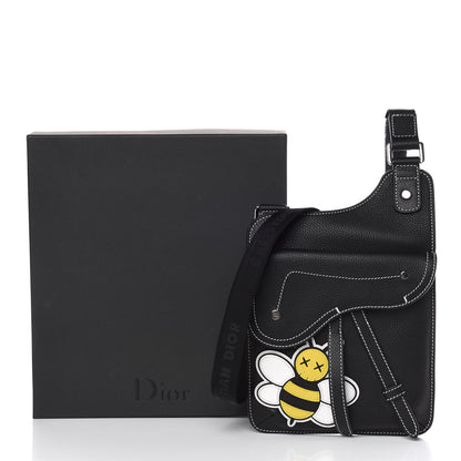 Christian Dior X KAWS Grained Calfskin Bee Saddle Pouch Black 7 of 7
