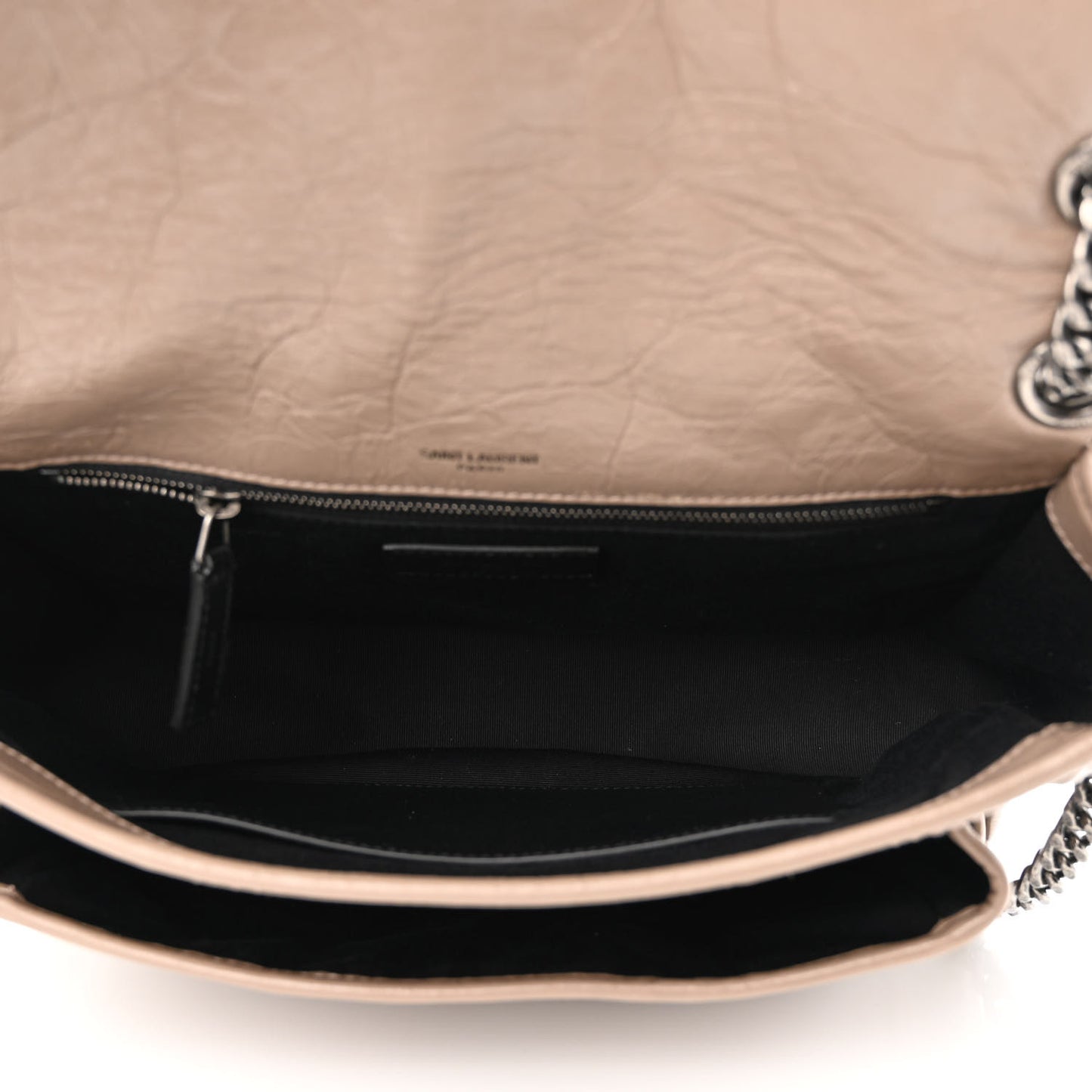 Crinkled Calfskin Matelasse Monogram Medium Niki Chain Satchel Gold Sand