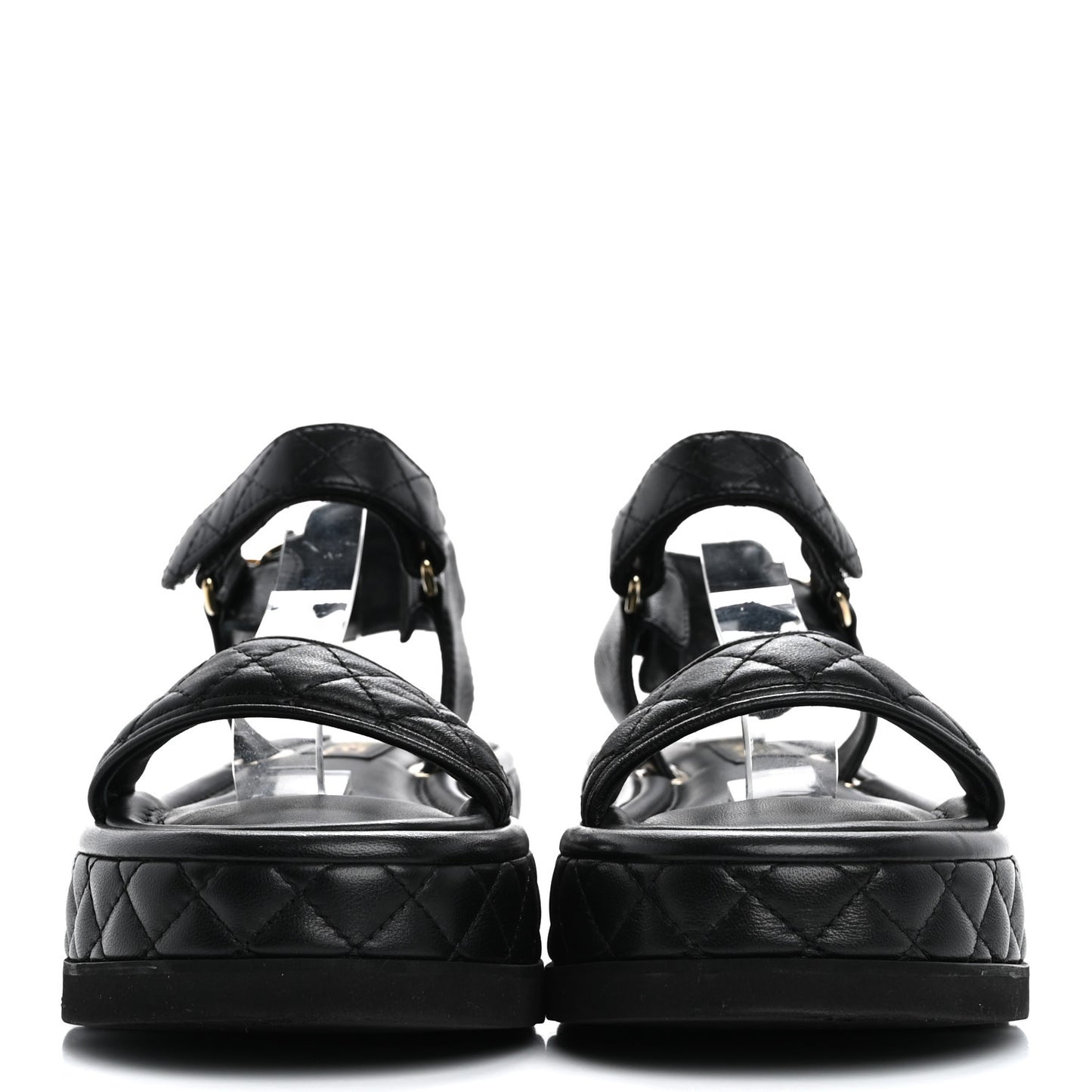 Lambskin Quilted Platform Sandals 37 Black