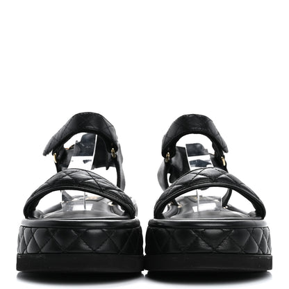 Chanel Lambskin Quilted Platform Sandals 37 Black 3 of 14