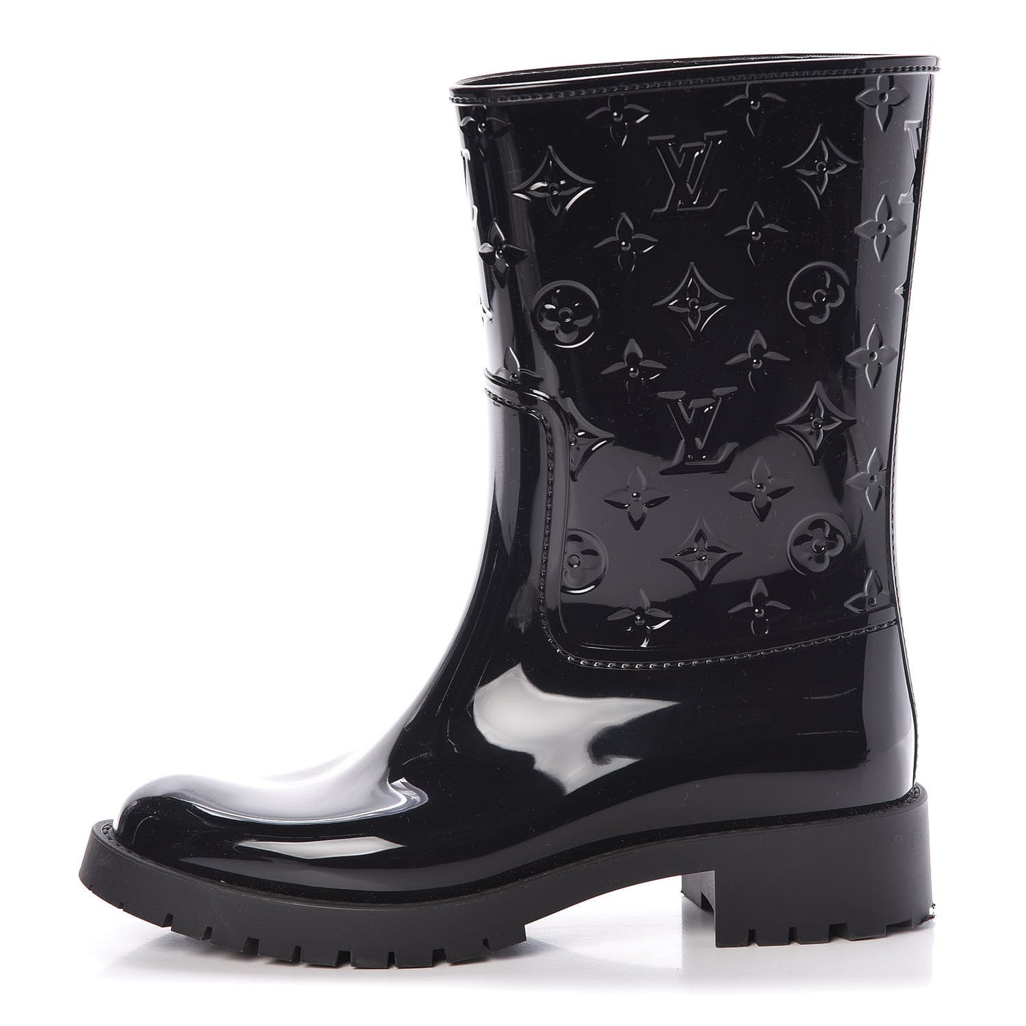 Rubber Embossed Monogram Drops Flat Half Boots 39 Black