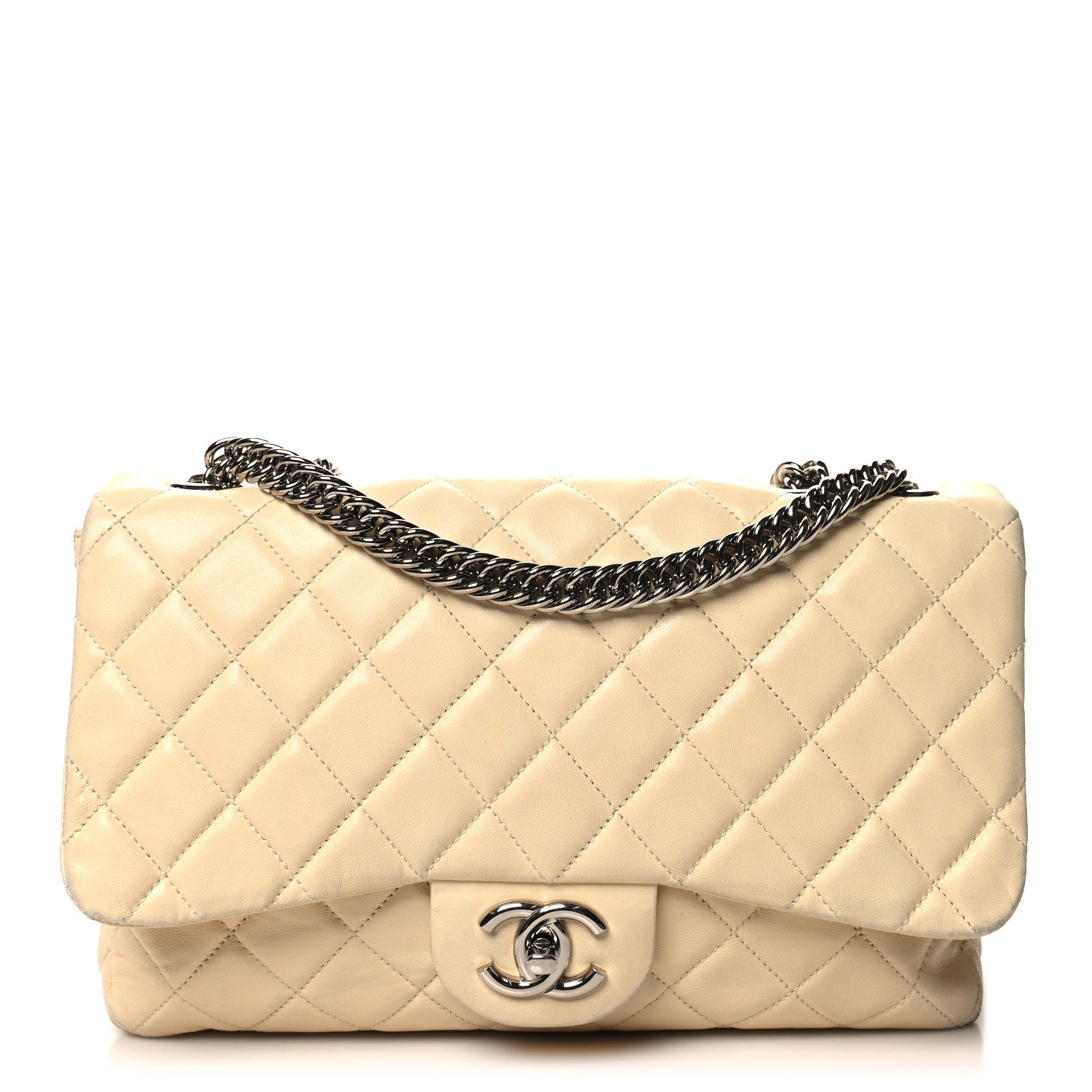 Chanel Washed Lambskin Quilted Jumbo Single Flap Bijoux Chain Ivory 1 of 12