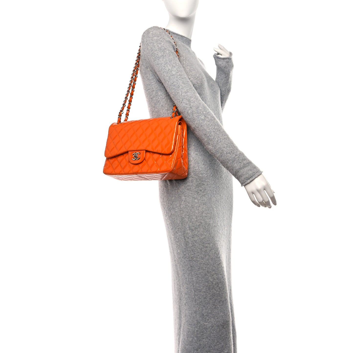 Patent Quilted Jumbo Double Flap Orange