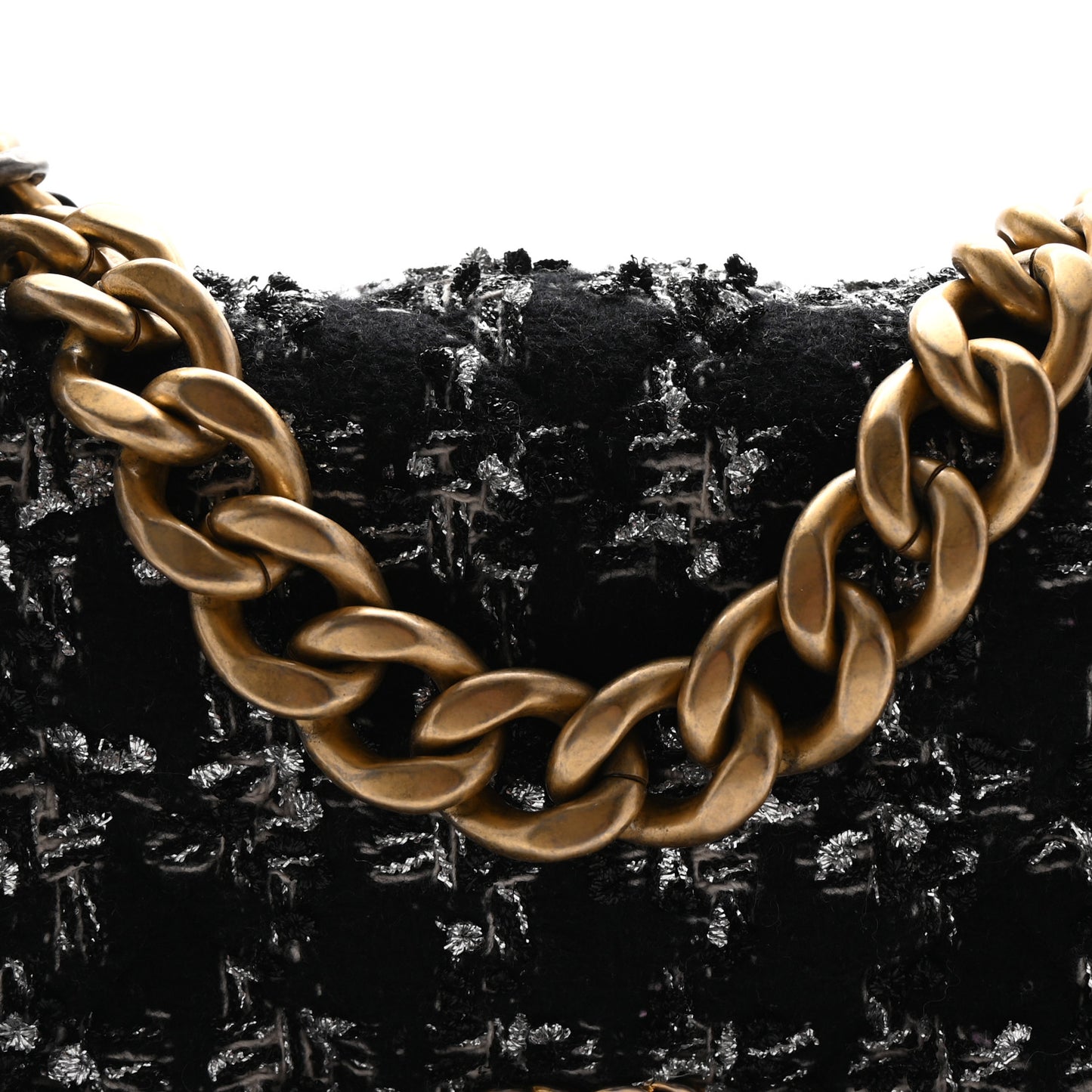 Tweed Quilted Large Chanel 19 Flap Black Silver Ecru