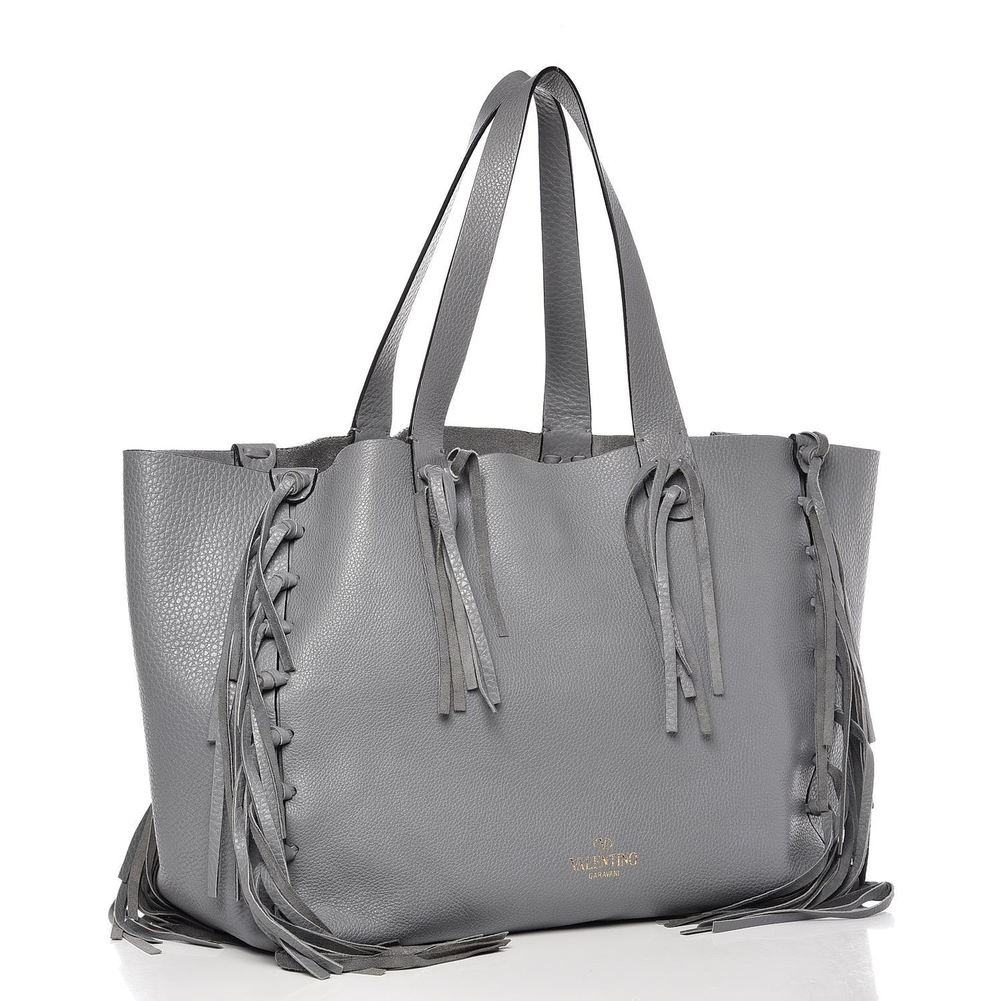 Grained Calfskin C-Rockee Fringe Tote Grey