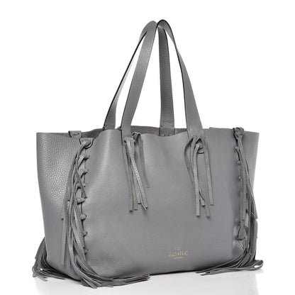 Valentino Garavani Grained Calfskin C-Rockee Fringe Tote Grey 3 of 8