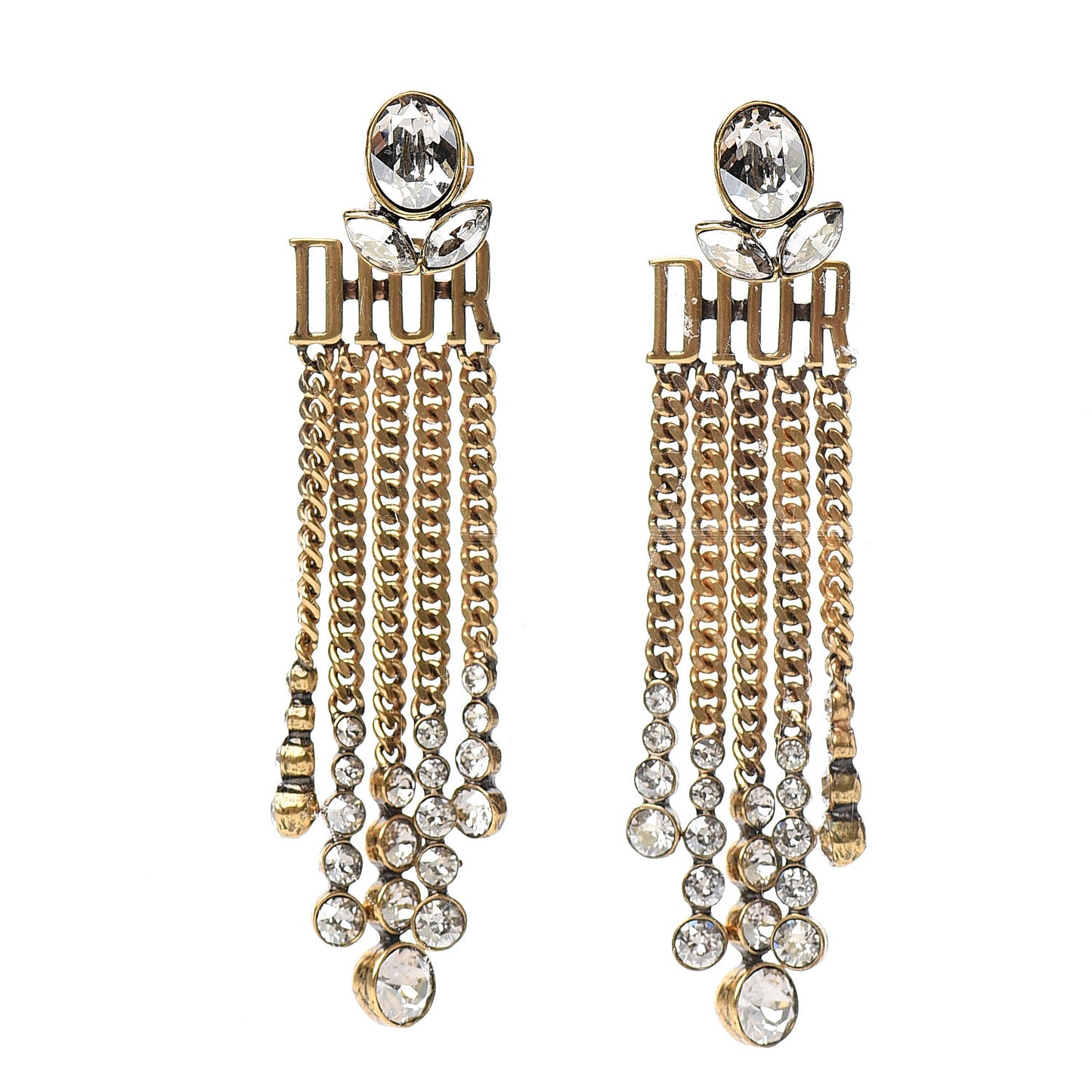 Crystal Chain Dio(r)evolution Earrings Aged Gold