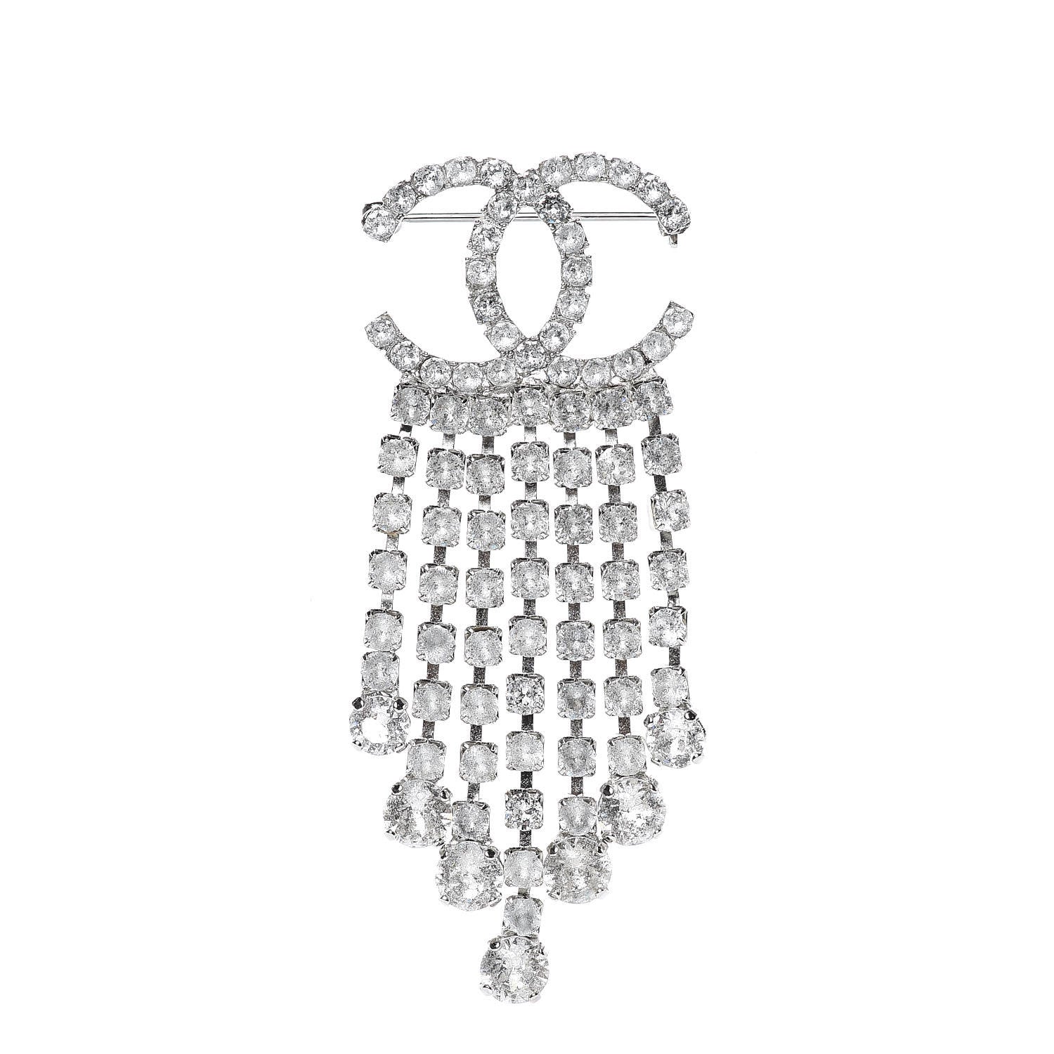 Chanel Crystal Fringe CC Brooch Silver 1 of 4
