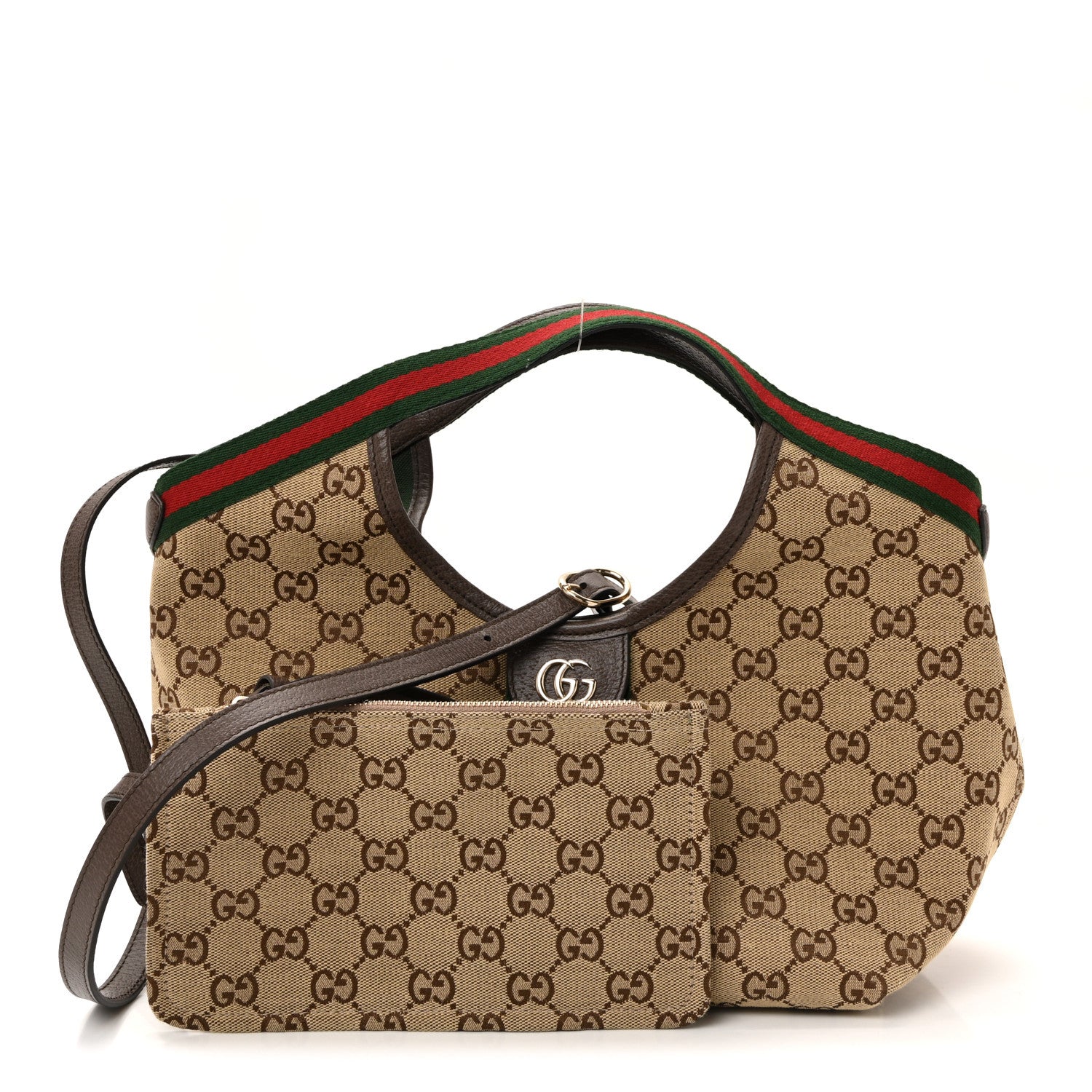 Gucci Monogram Web Small Giglio Tote Bag Beige Dark Brown 3 of 10