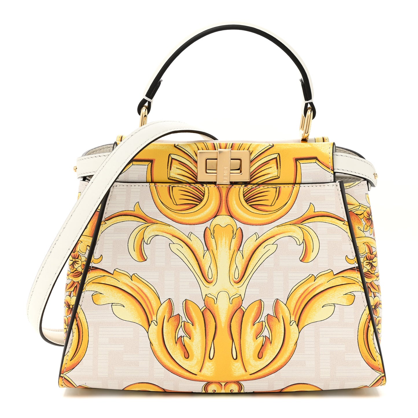 X VERSACE Vitello Seta Nappa Fendace FF Baroque Mini Peekaboo Iconic Satchel White Ice Gold