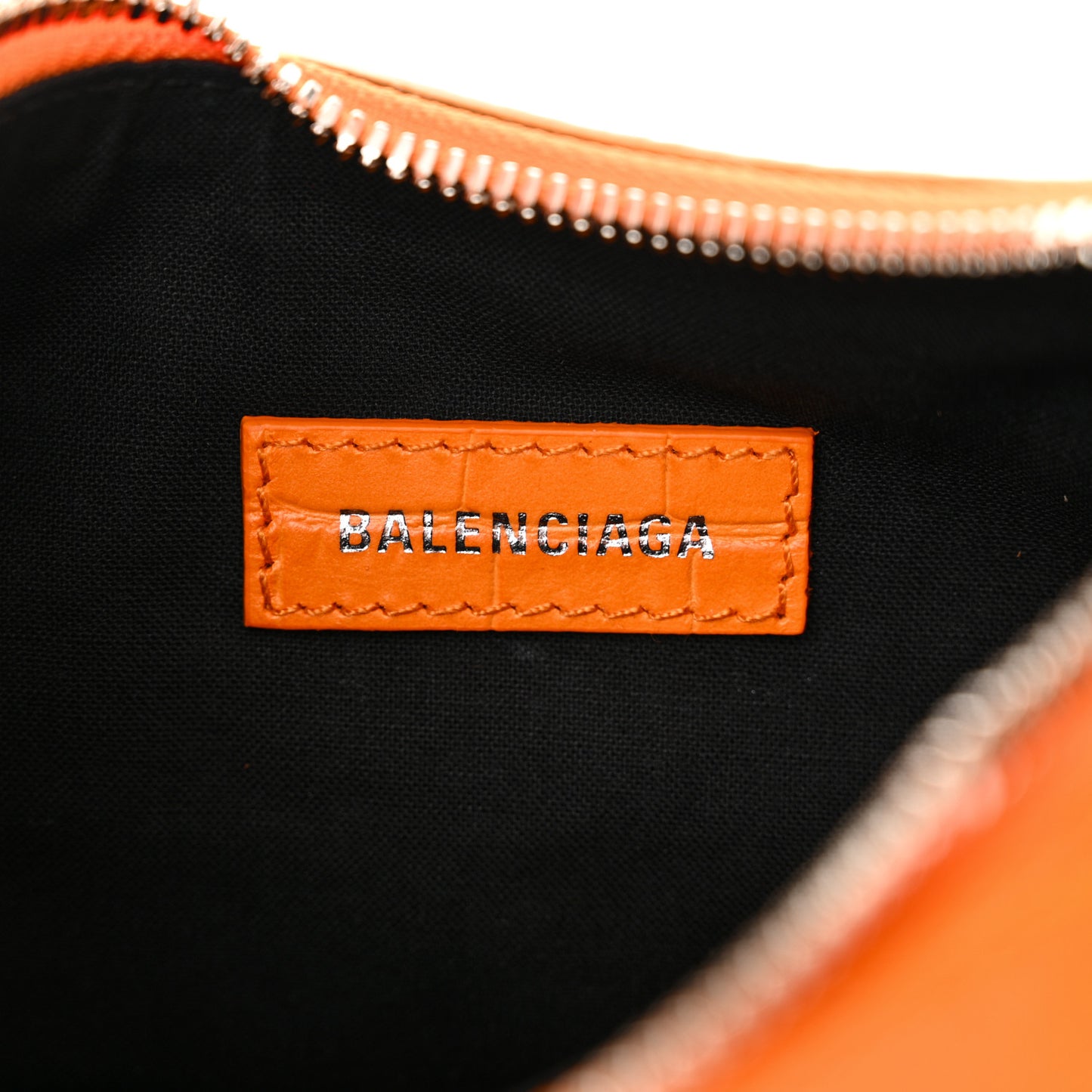 Extra Supple Calfskin Crocodile Embossed Le Cagole Shoulder Bag XS Pop Orange
