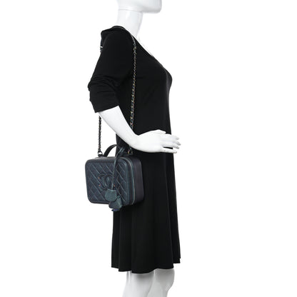 Chanel Iridescent Caviar Quilted Medium CC Filigree Vanity Case Dark Turquoise 2 of 10