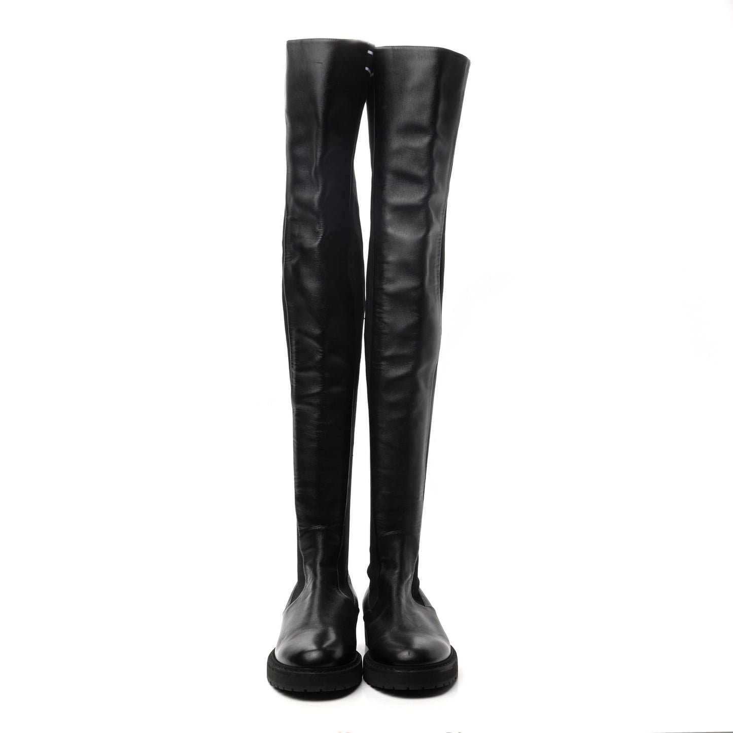 Nappa Stretch Fabric Logo Rockoko Thigh High Boots 36.5 Black White