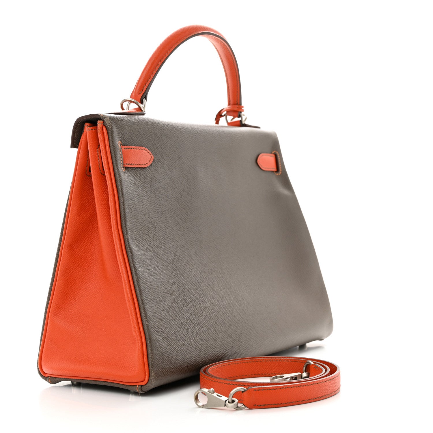 Hermes Epsom Horseshoe Kelly Retourne 32 Etain Feu 3 of 17