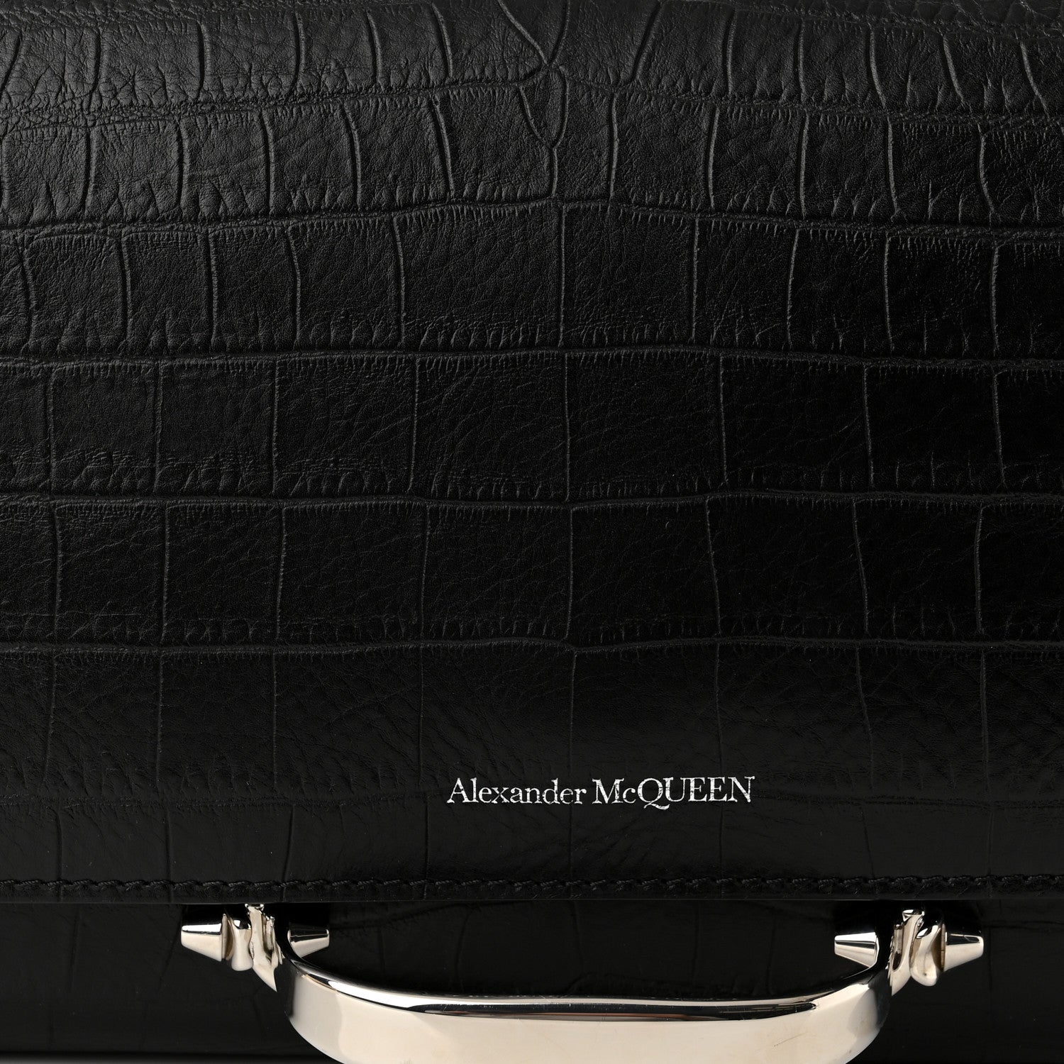 Alexander McQueen Calfskin Crocodile Embossed The Story Shoulder Bag Black 7 of 9