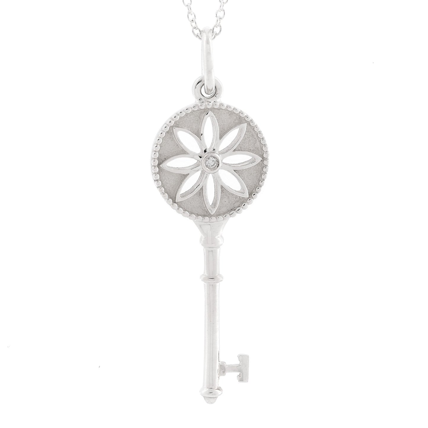 Sterling Silver Diamond Small Daisy Key Pendant Necklace