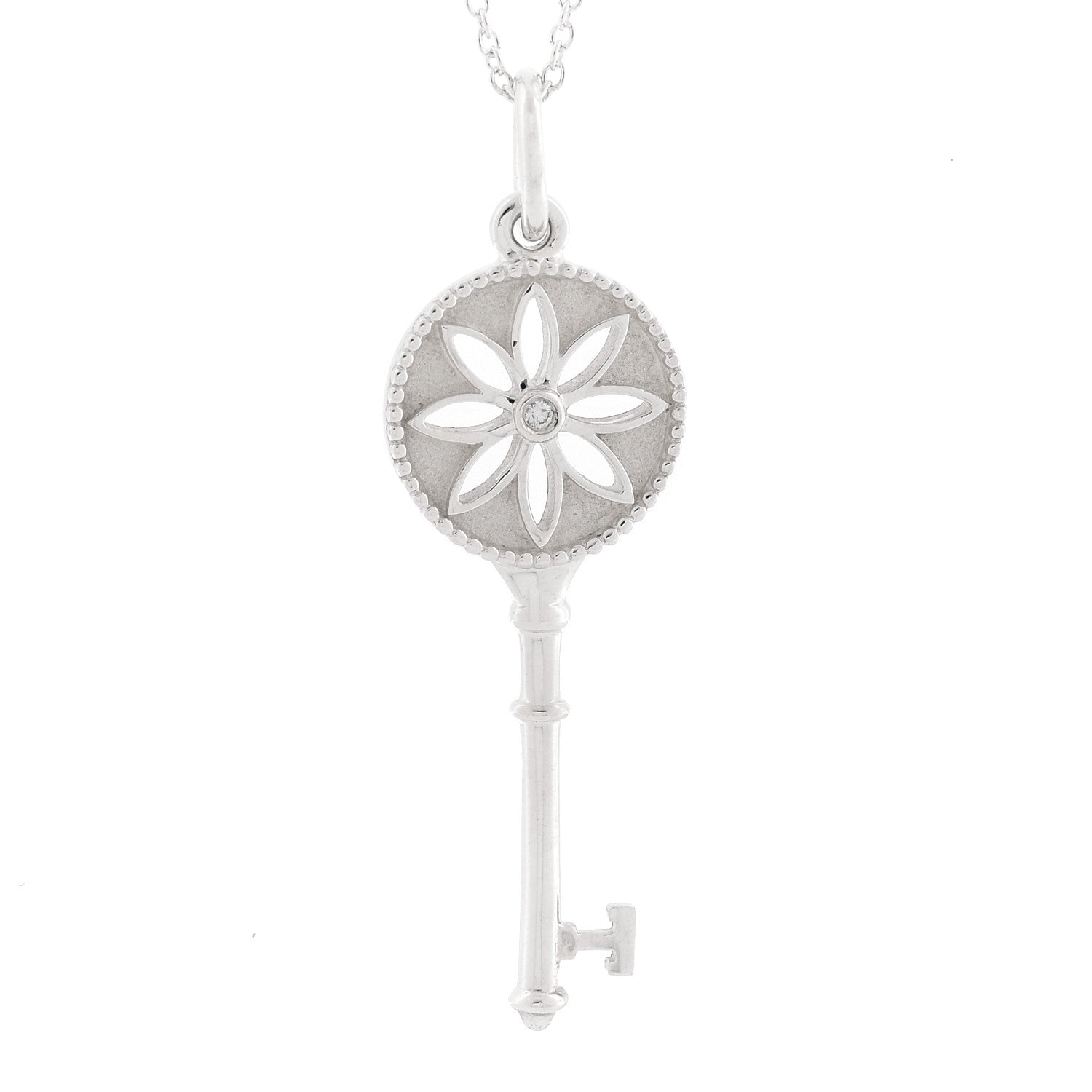 Tiffany Sterling Silver Diamond Small Daisy Key Pendant Necklace 4 of 7
