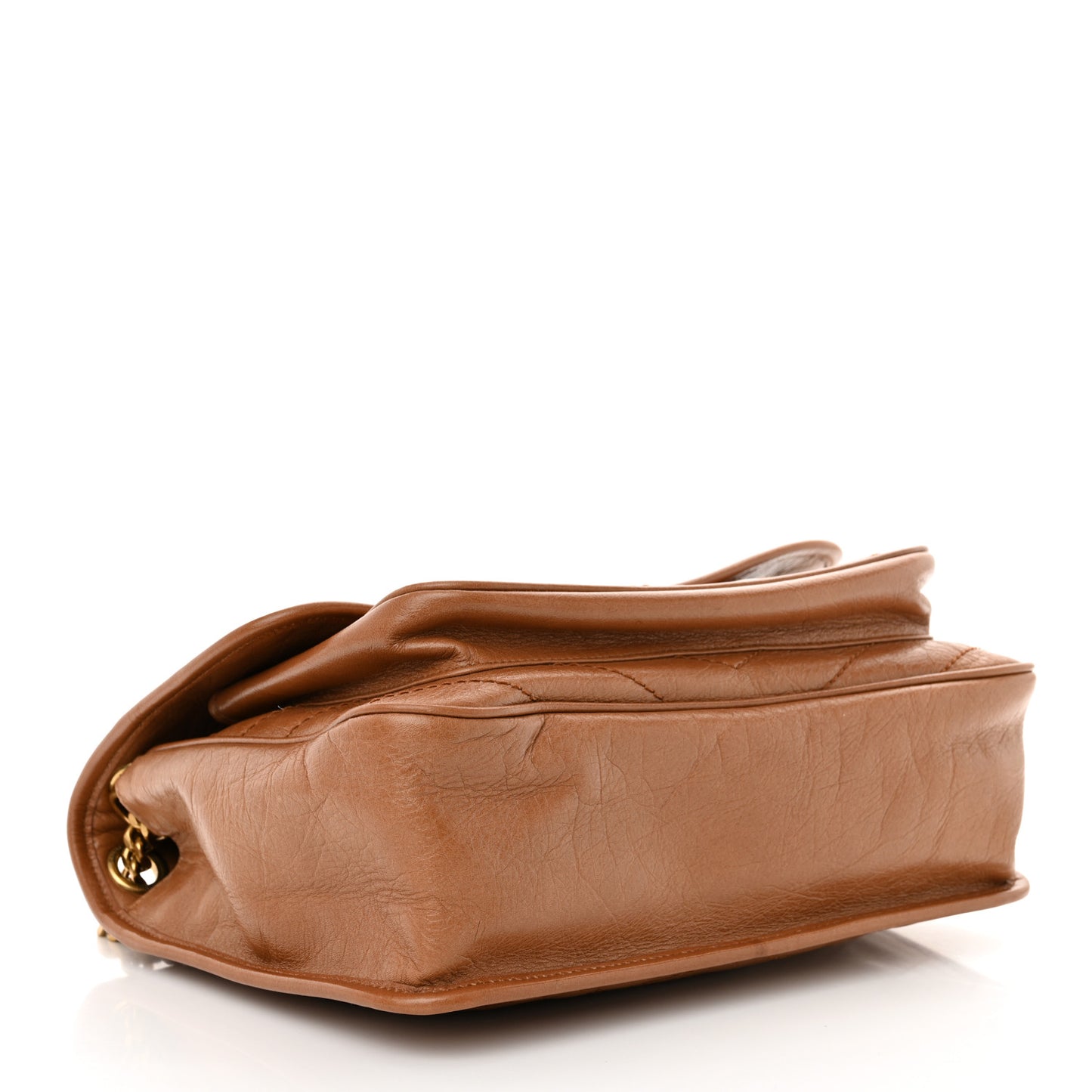 Crinkled Calfskin Matelasse Monogram Medium Niki Chain Satchel Caramel