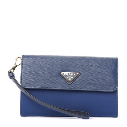 Prada Saffiano Nylon Metal Wristlet Wallet Bleuette 1 of 10