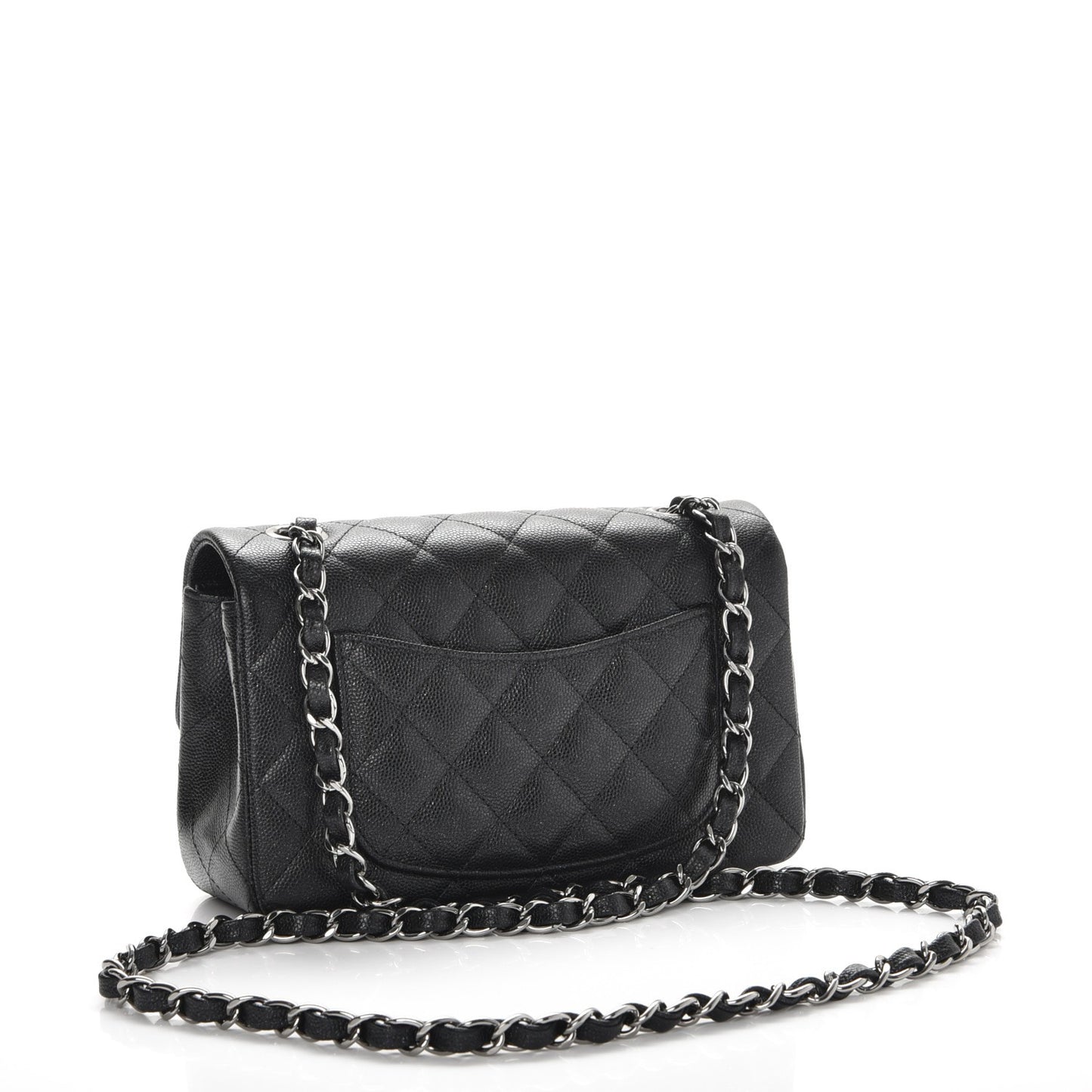 Iridescent Caviar Quilted Mini Rectangular Flap Black
