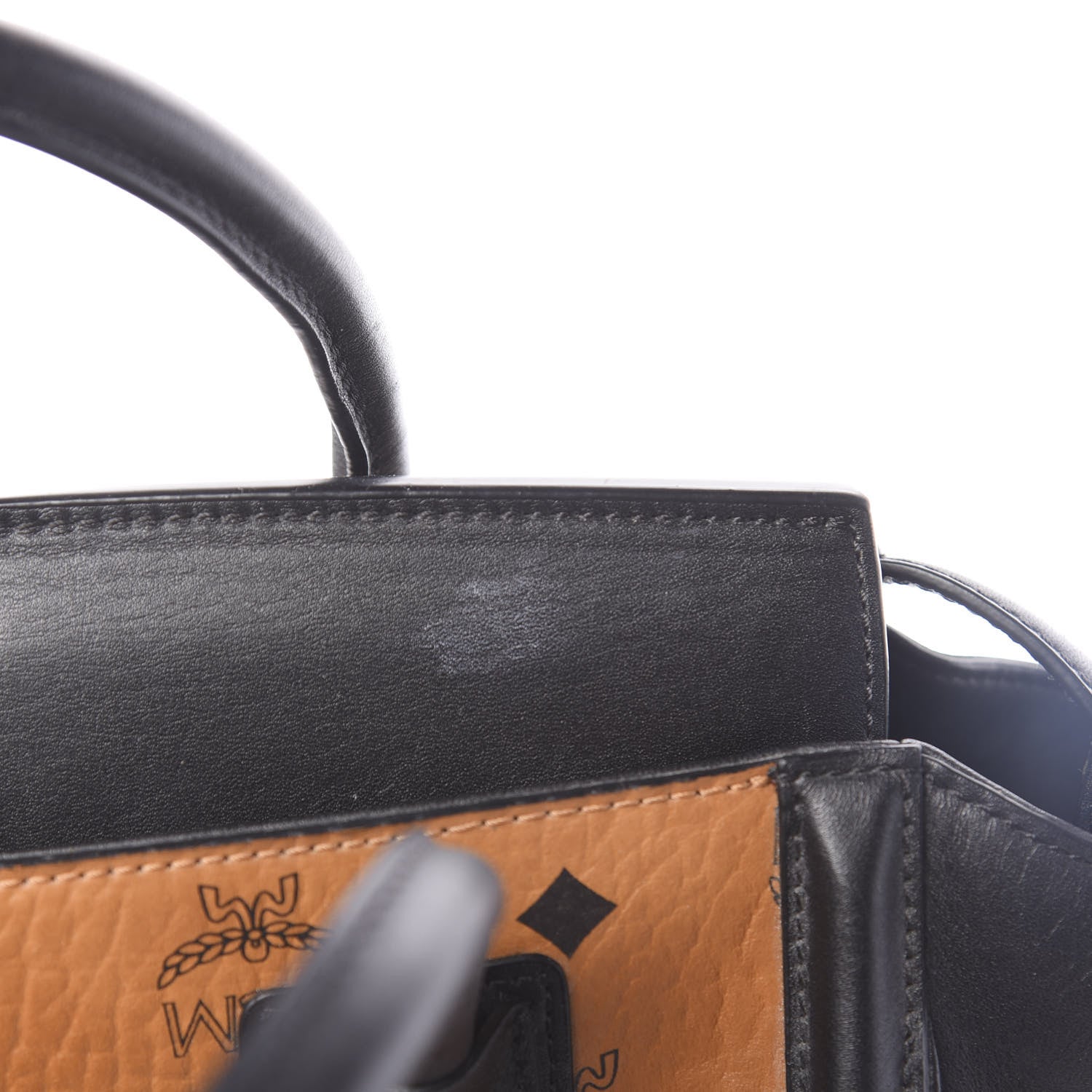 MCM Visetos Small Kathy Double Zip Tote Cognac Black 12 of 13