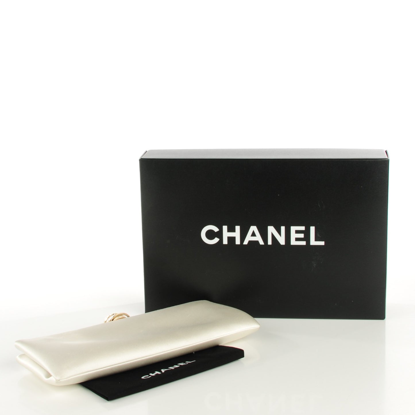 Satin Crystal Camellia Evening Clutch White
