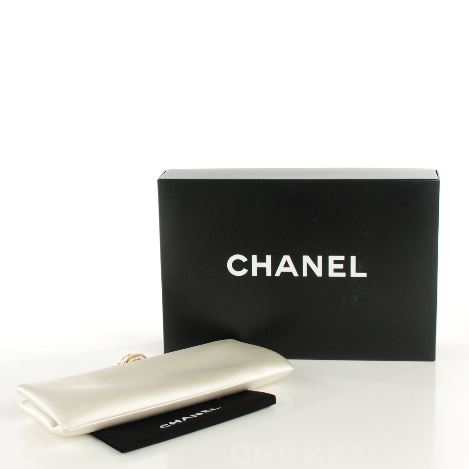 Chanel Satin Crystal Camellia Evening Clutch White 4 of 7