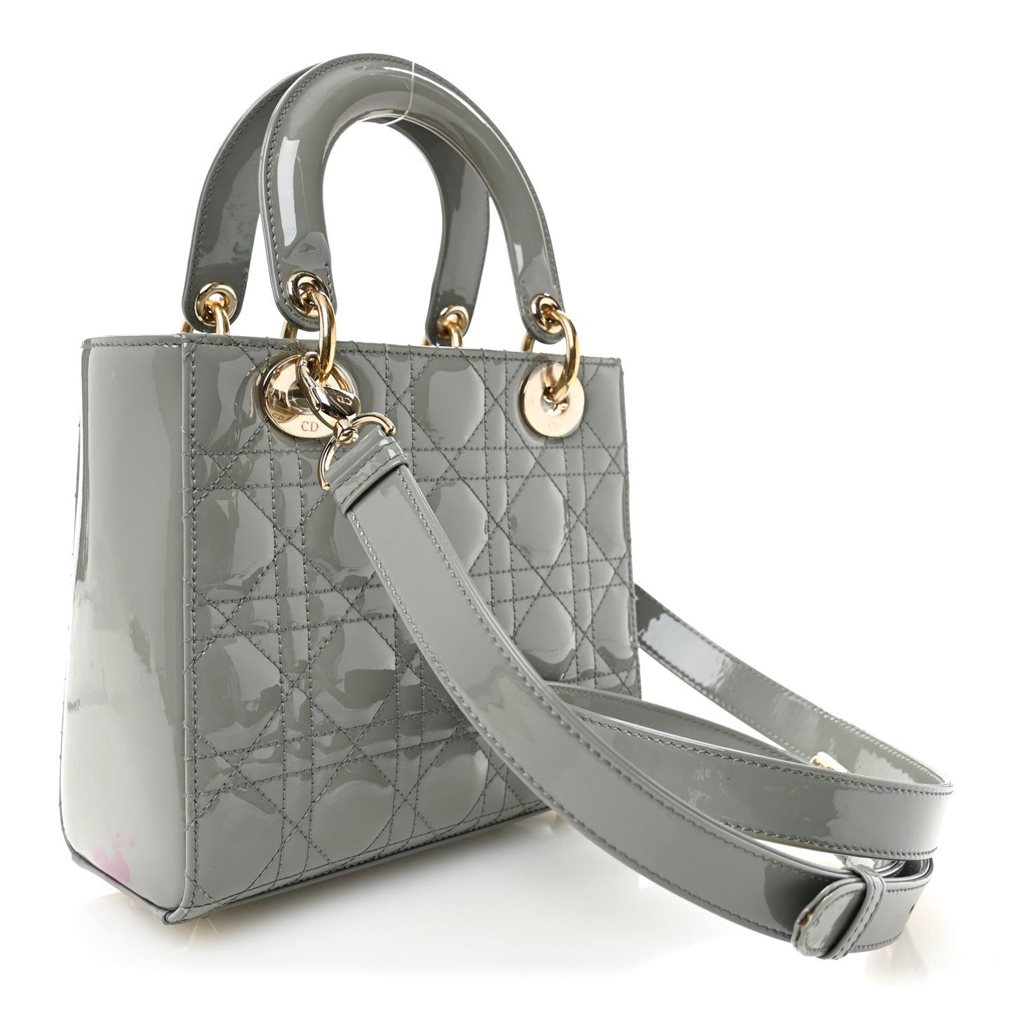 Patent Cannage Small Lady Dior Grey