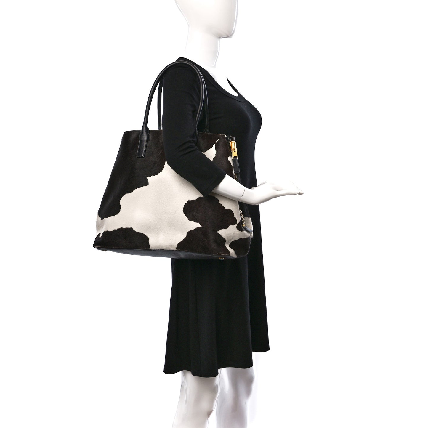 Calf Hair Medium Jennifer Trapeze Tote Brown White