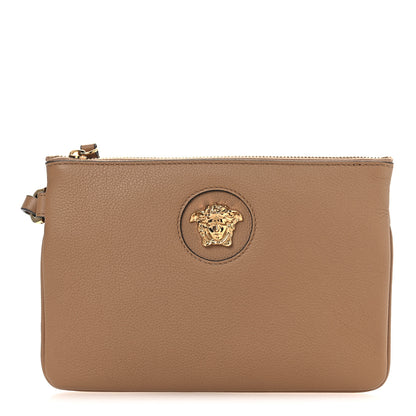 Versace Grained Calfskin La Medusa Pouch Caramel 1 of 6