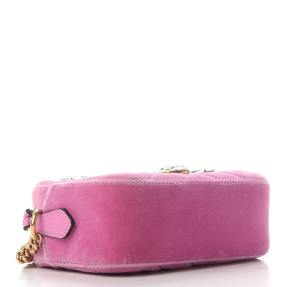 Gucci Velvet Matelasse Marquise Crystals Mini GG Marmont Chain Shoulder Bag Malva 4 of 8