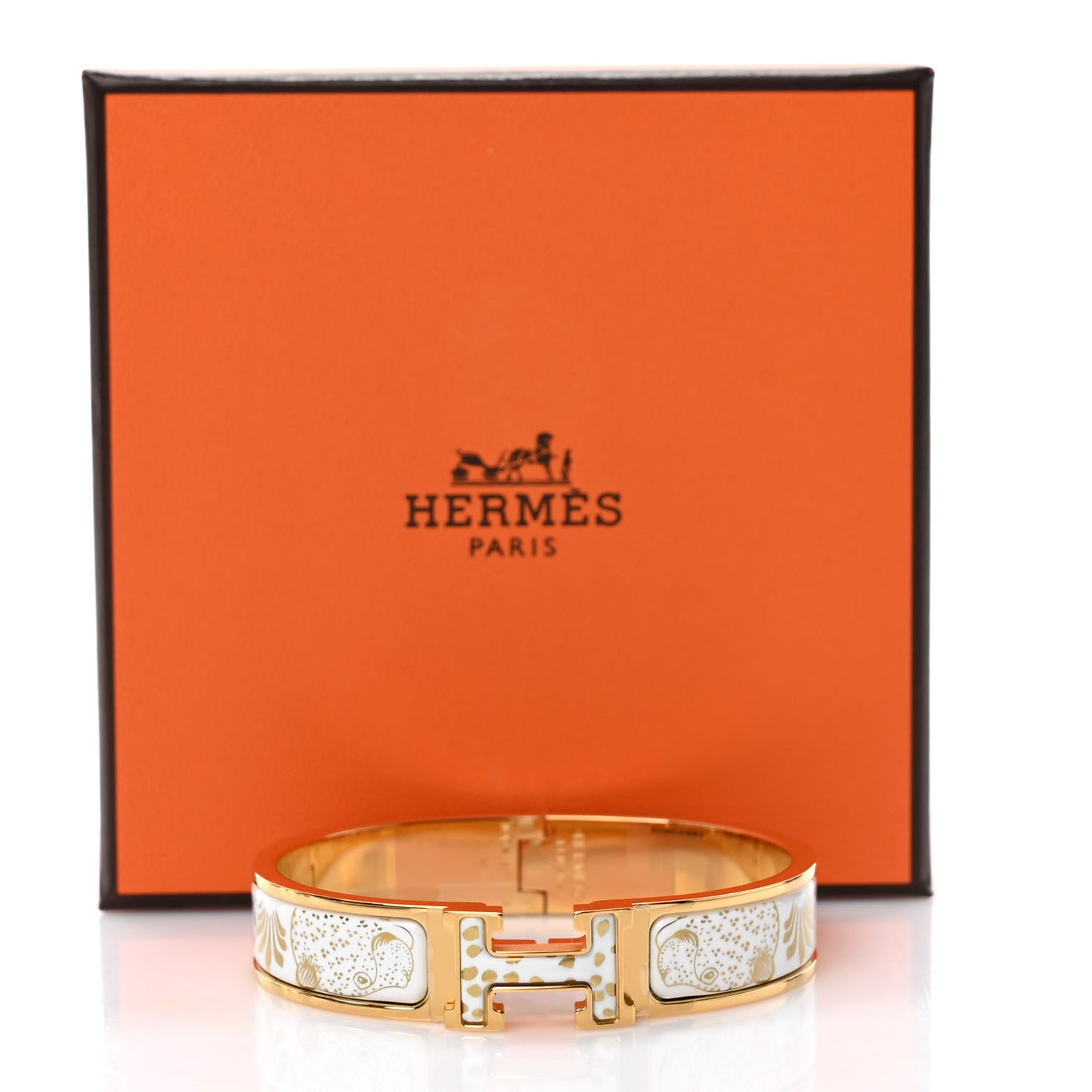 Enamel Printed Narrow Leopards Clic Clac H Bracelet PM Jaune Or White