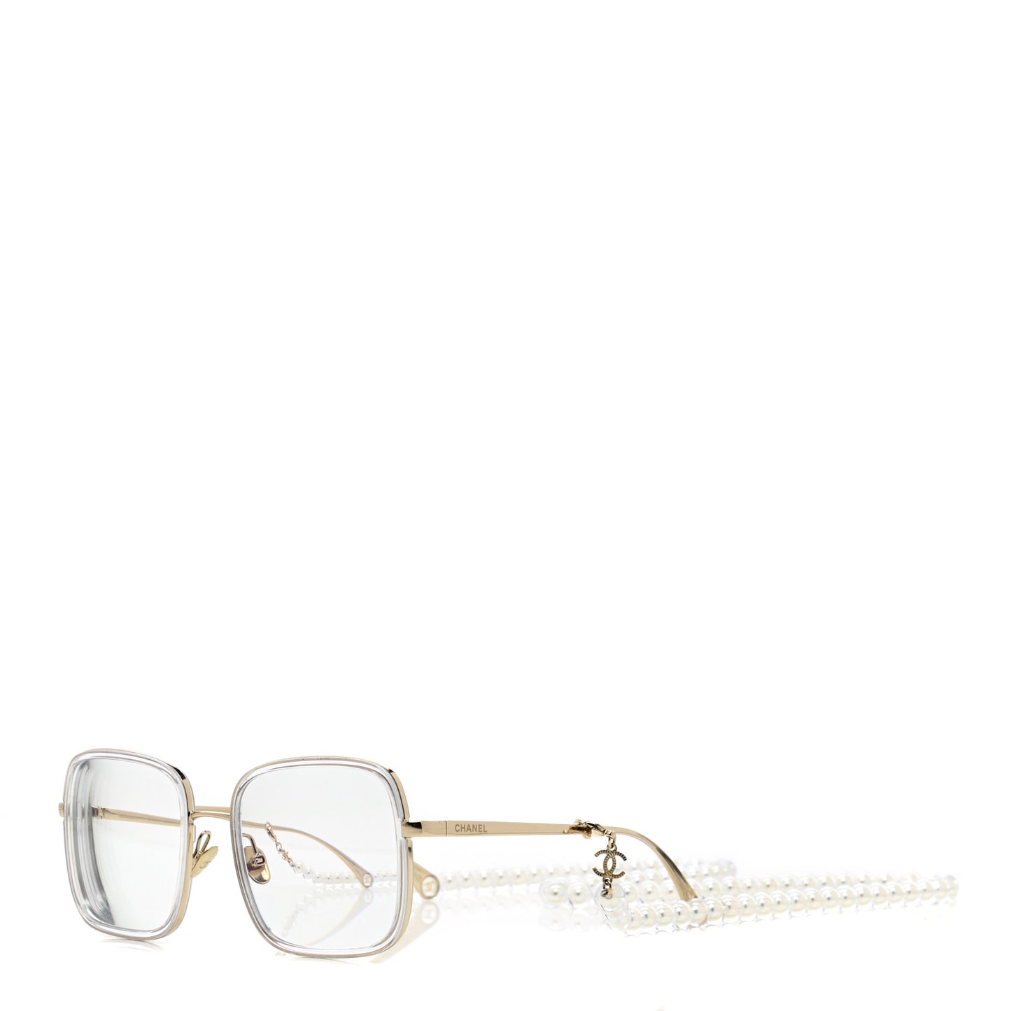 Square Removable Pearl Chain Eyeglasses 2195 Silver