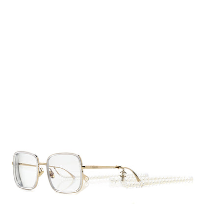 Chanel Square Removable Pearl Chain Eyeglasses 2195 Silver 1 of 9