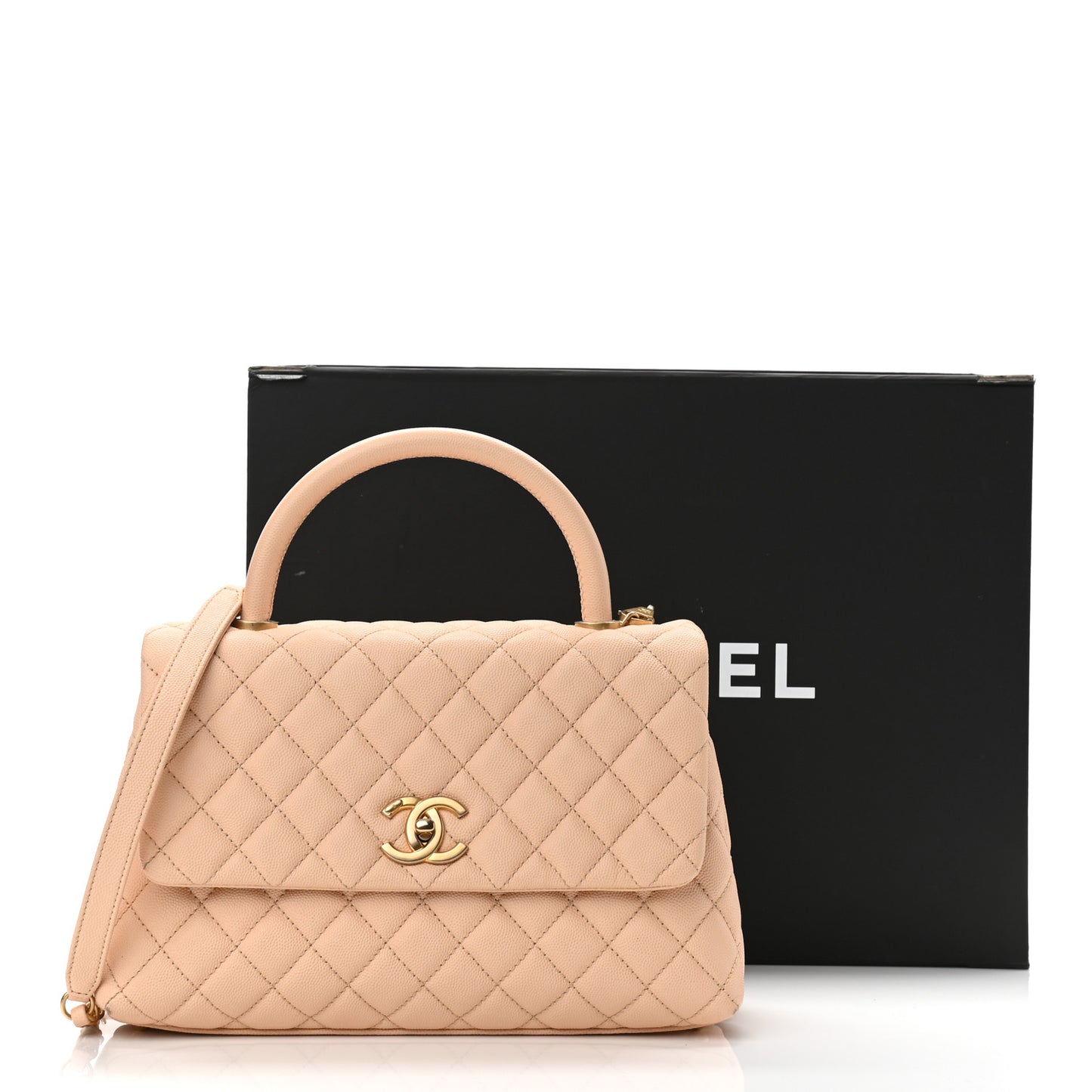 Caviar Quilted Small Coco Handle Flap Beige